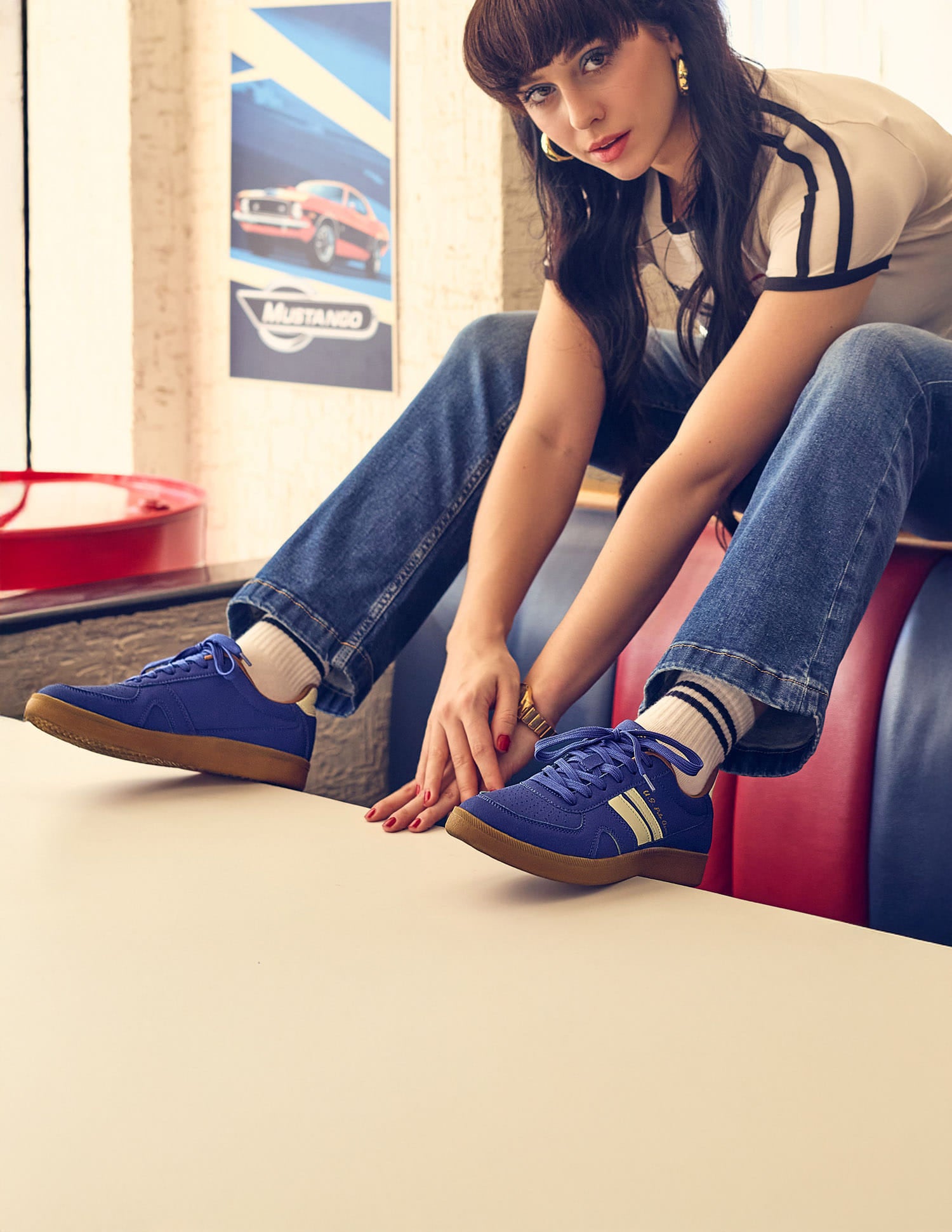 Women Round Toe Edda Striped Sneakers Blue - U.S. Polo Assn. India | Large