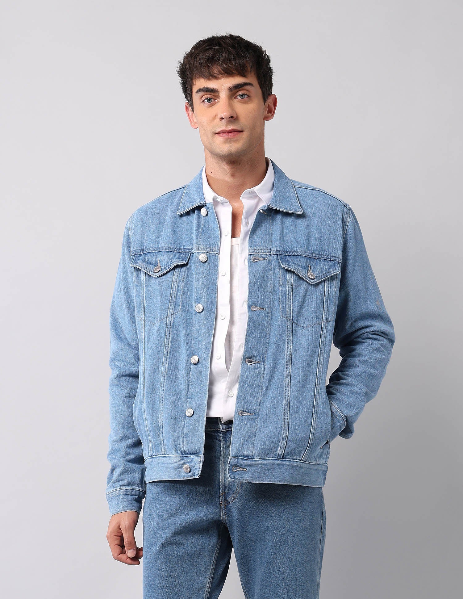 Pure Cotton Regular Fit Denim Jacket Light Wash - U.S. Polo Assn. India | Large