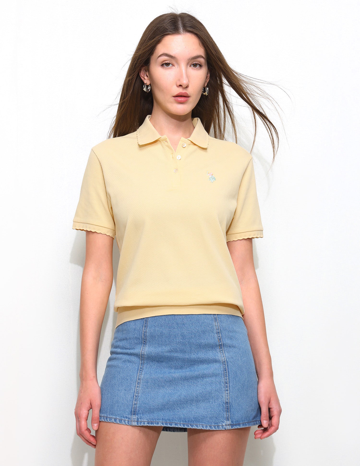 Textured Boxy Fit Blouson Polo Shirt