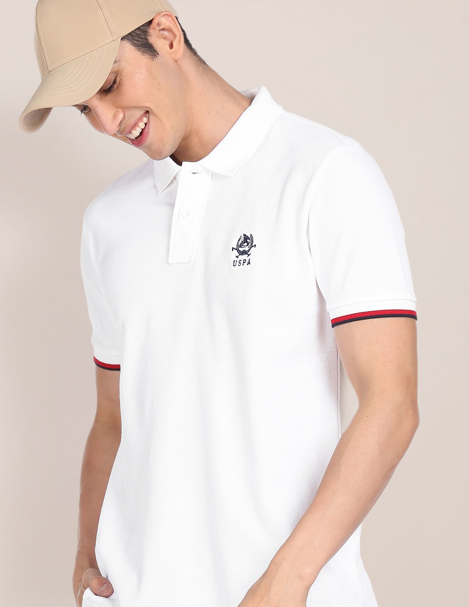 Pure Cotton Solid Polo Shirt White - U.S. POLO ASSN. | Large
