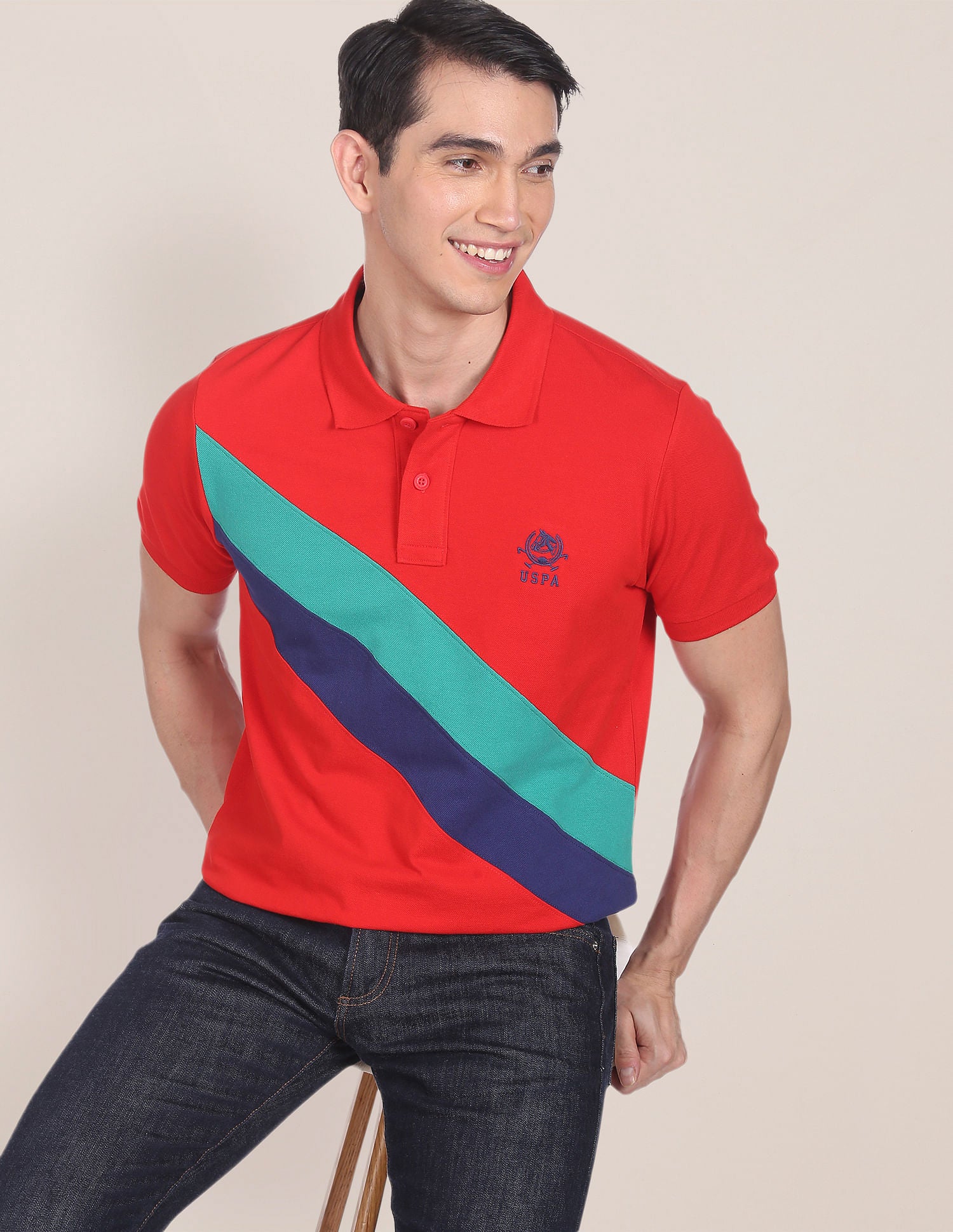 Logo Embroidered Striped Polo Shirt Red - U.S. Polo Assn. India | Large