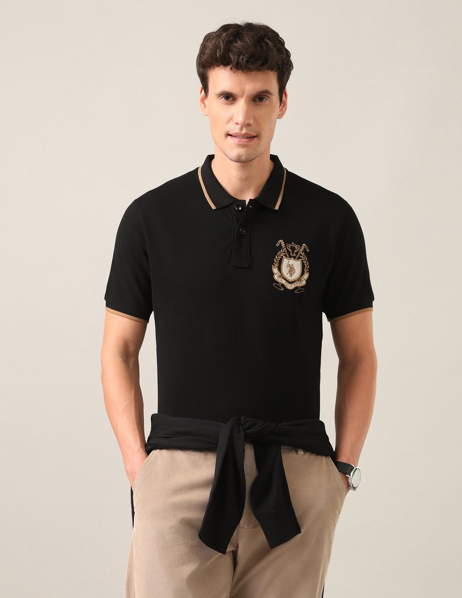 Solid Slim Fit Polo Shirt Black - U.S. Polo Assn. India | Large