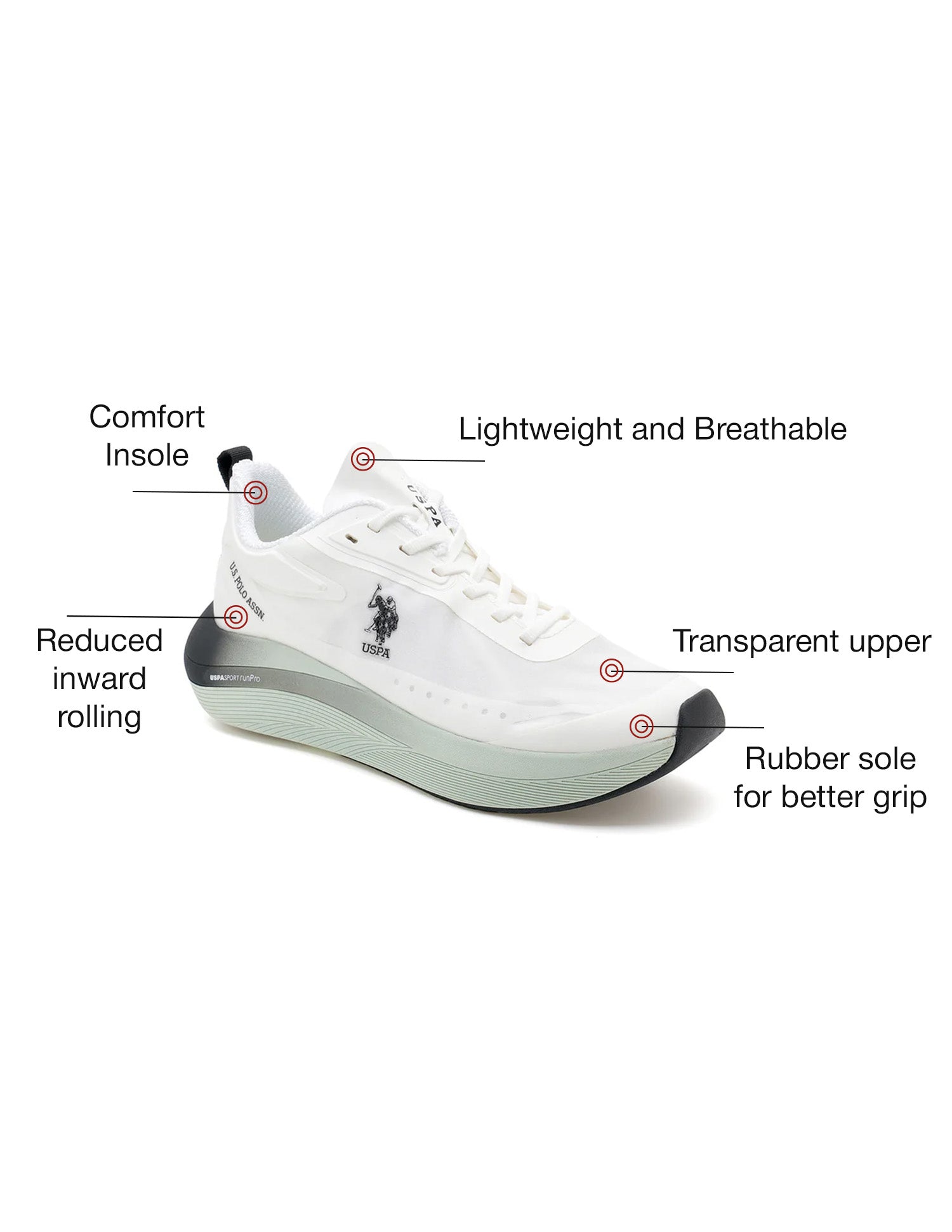 Men Frank White Uspa Sport  Runpro Running Shoes White - U.S. Polo Assn. India | Large