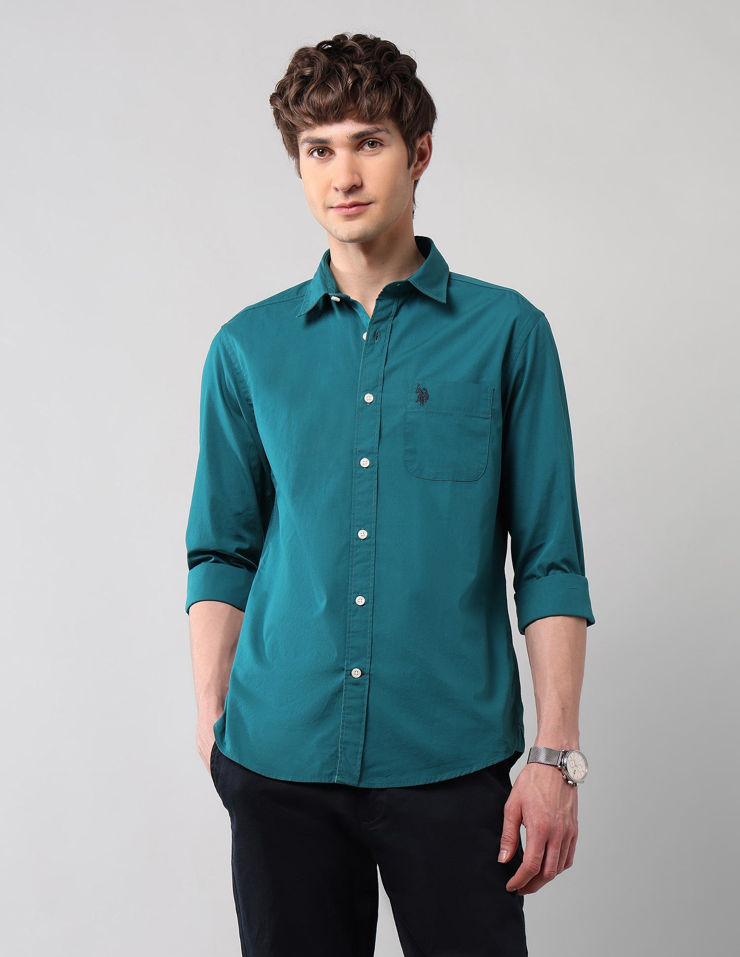 Pure Cotton Regular Fit Shirt Teal - U.S. Polo Assn. India | Large