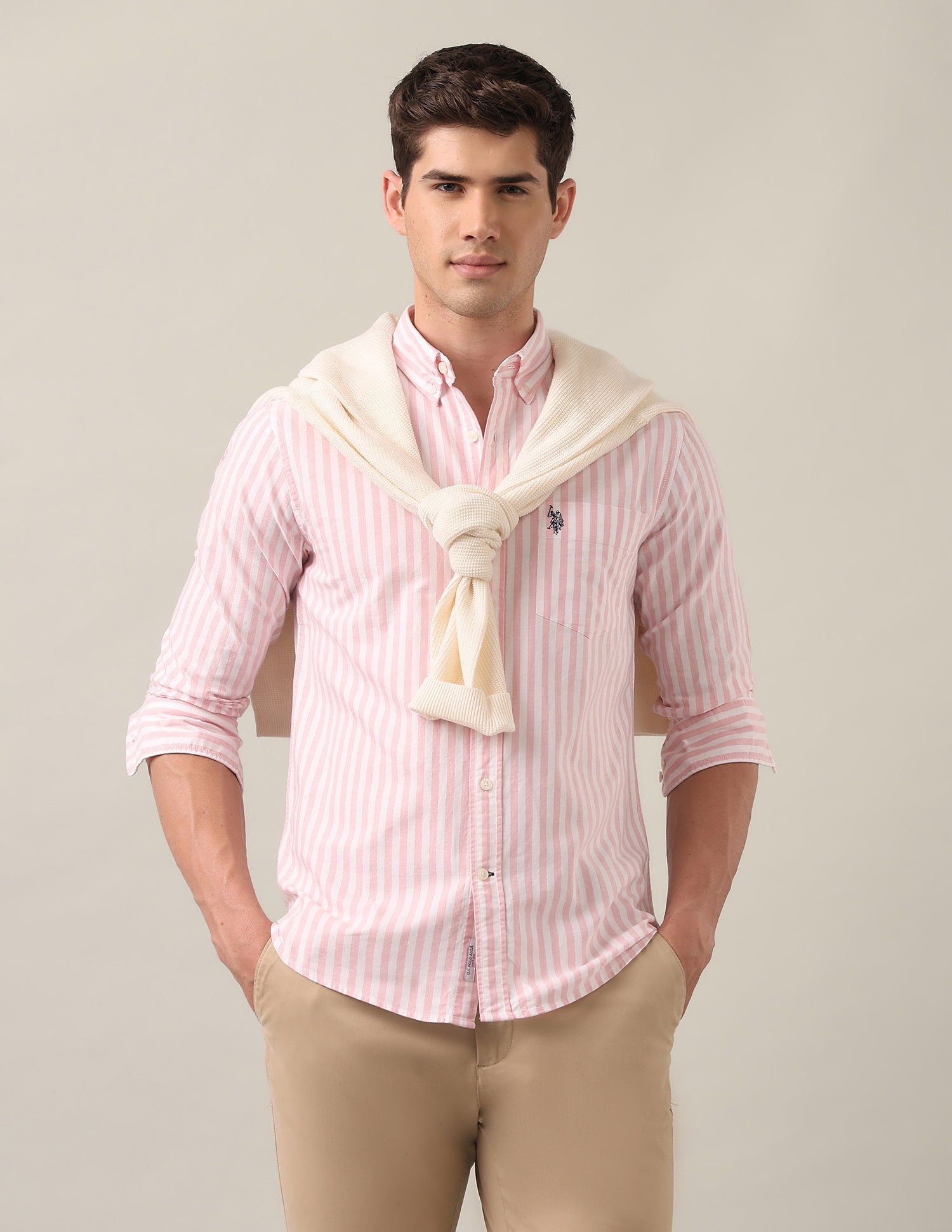 Vertical Striped Oxford Shirt Pink - U.S. Polo Assn. India | Large