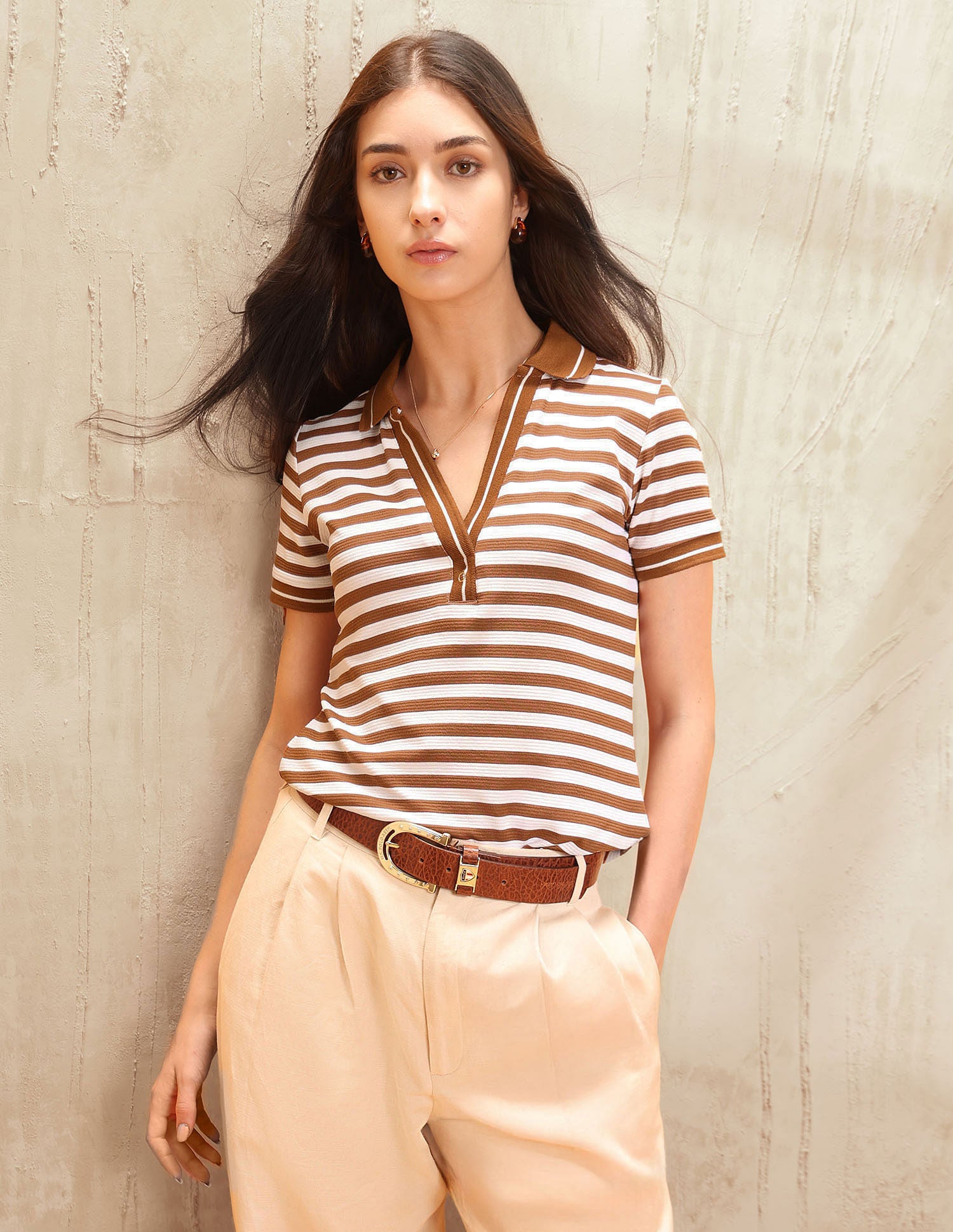 Regular Fit Vertical Striped Polo Shirt Brown - U.S. POLO ASSN. | Large