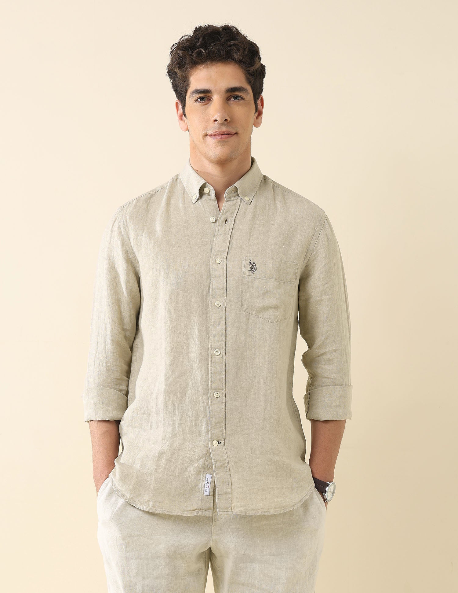 Solid Regular Fit Regular Shirt White - U.S. Polo Assn. India | Large