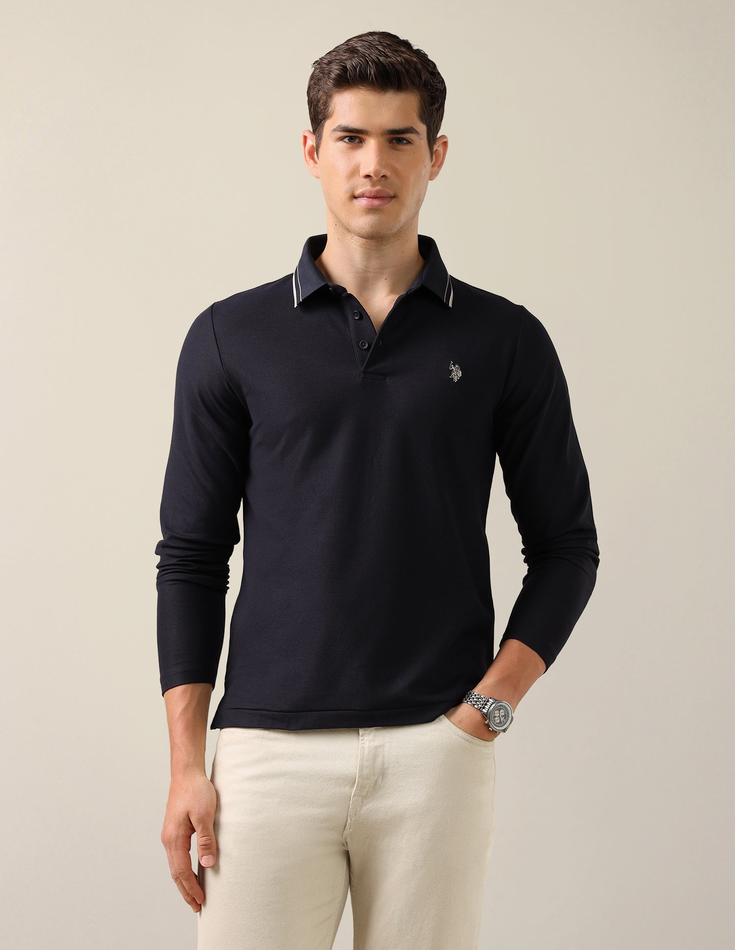 Solid Slim Fit Polo Shirt Navy - U.S. Polo Assn. India | Large