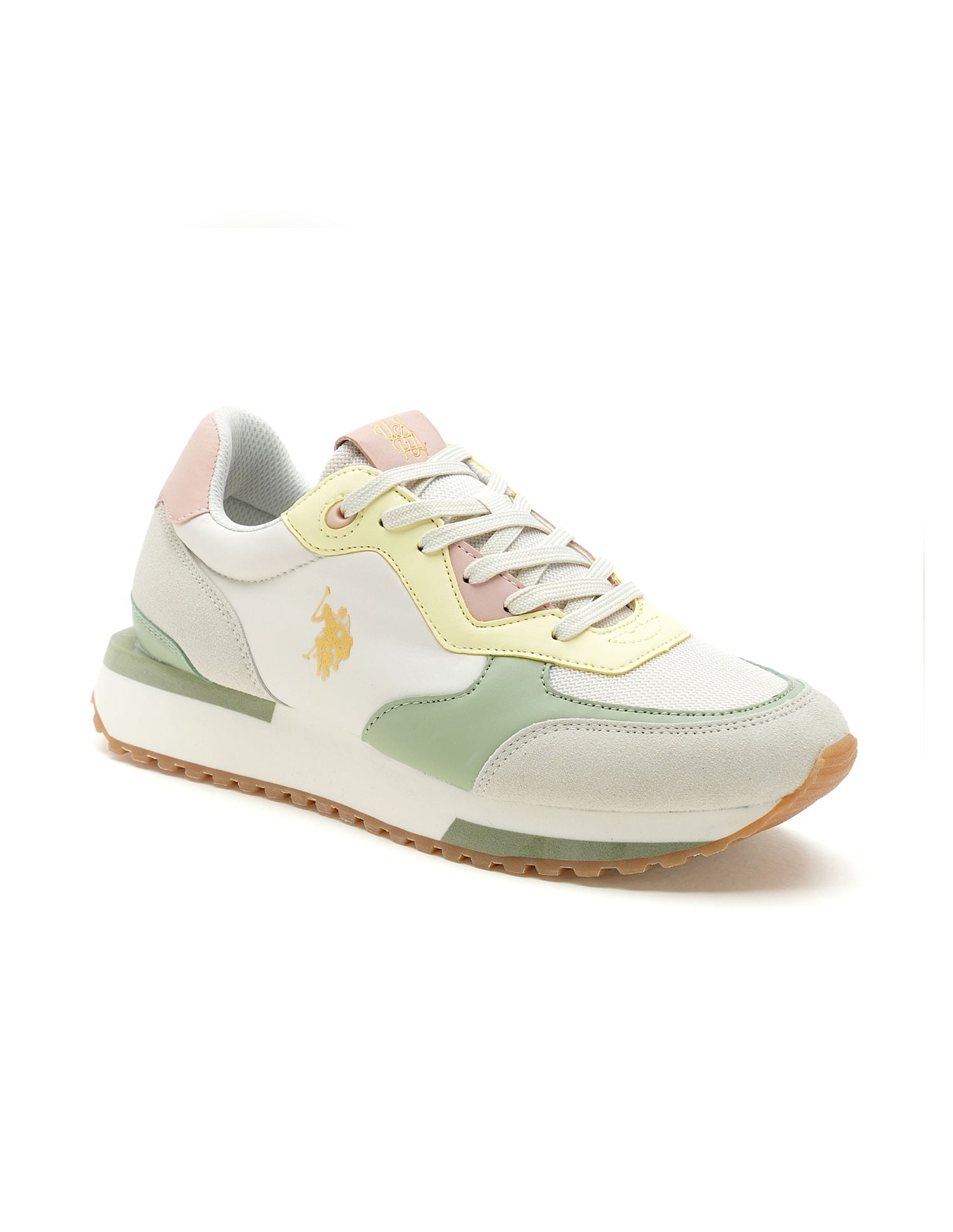 Women Cleo Suede Sneakers Green, Yellow and Peach - U.S. Polo Assn. India | Large