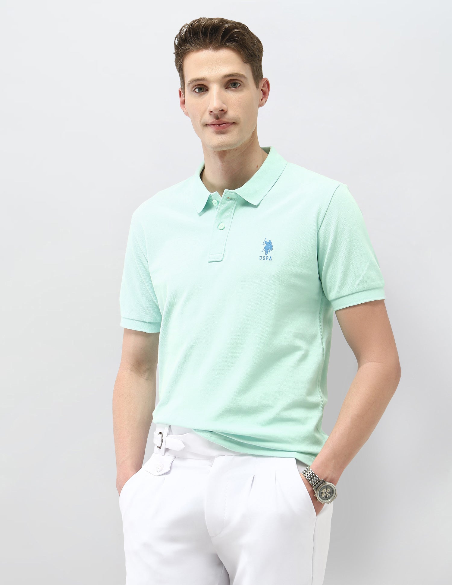 Solid Slim Fit Polo Shirt Aqua - U.S. Polo Assn. India | Large