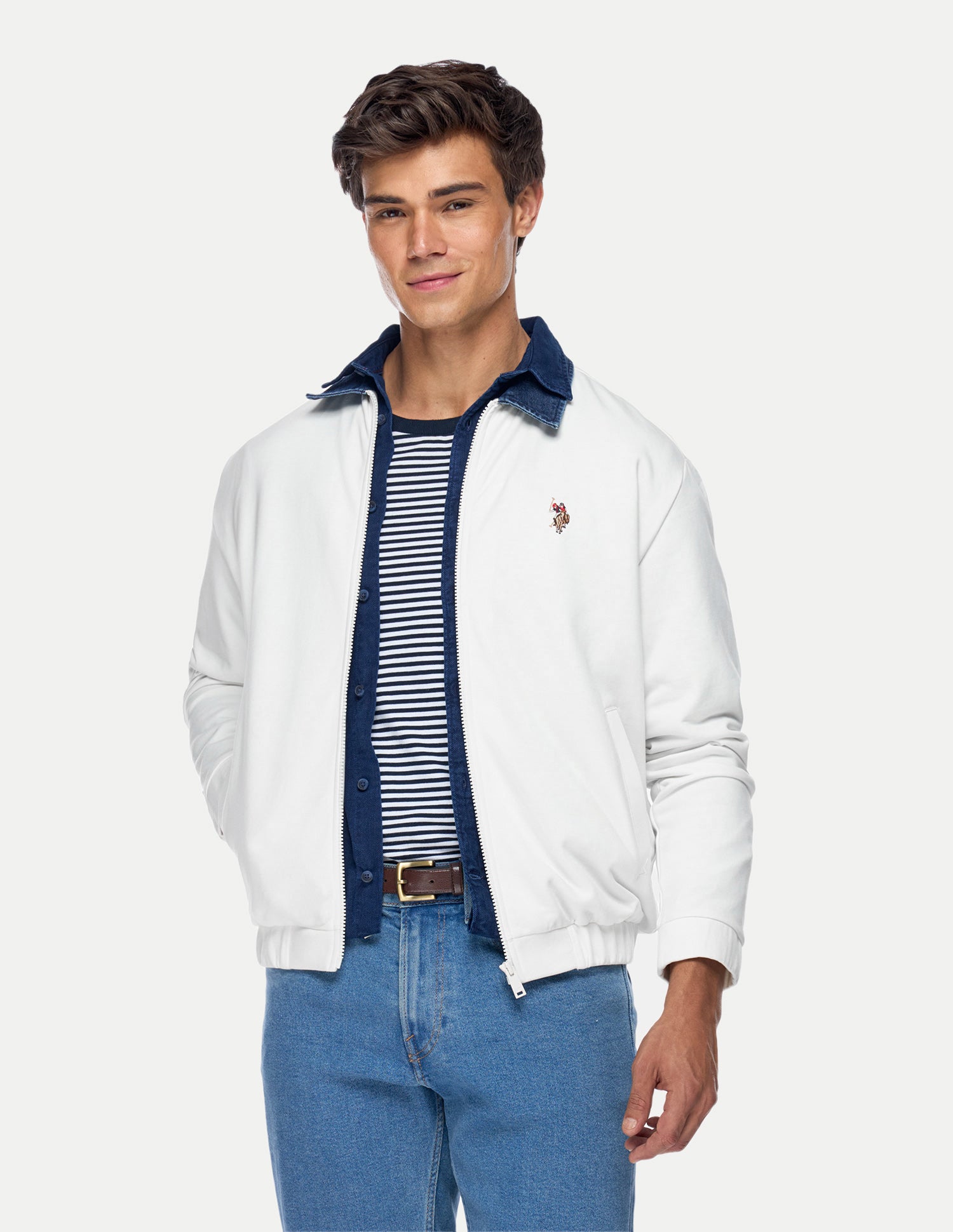 Solid Regular Fit Zipper Sweatshirt Ivory - U.S. Polo Assn. India | Large