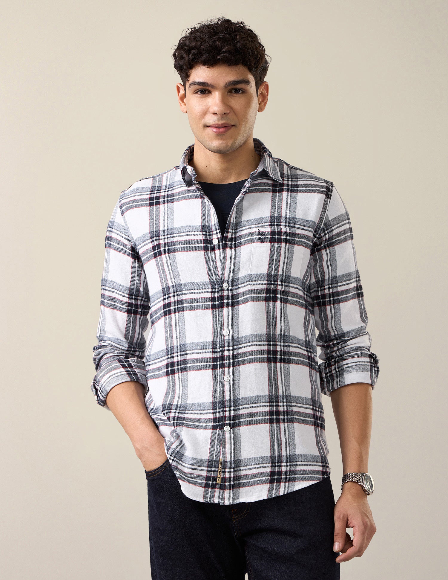 Plaid Checked Twill Shirt White - U.S. Polo Assn. India | Large