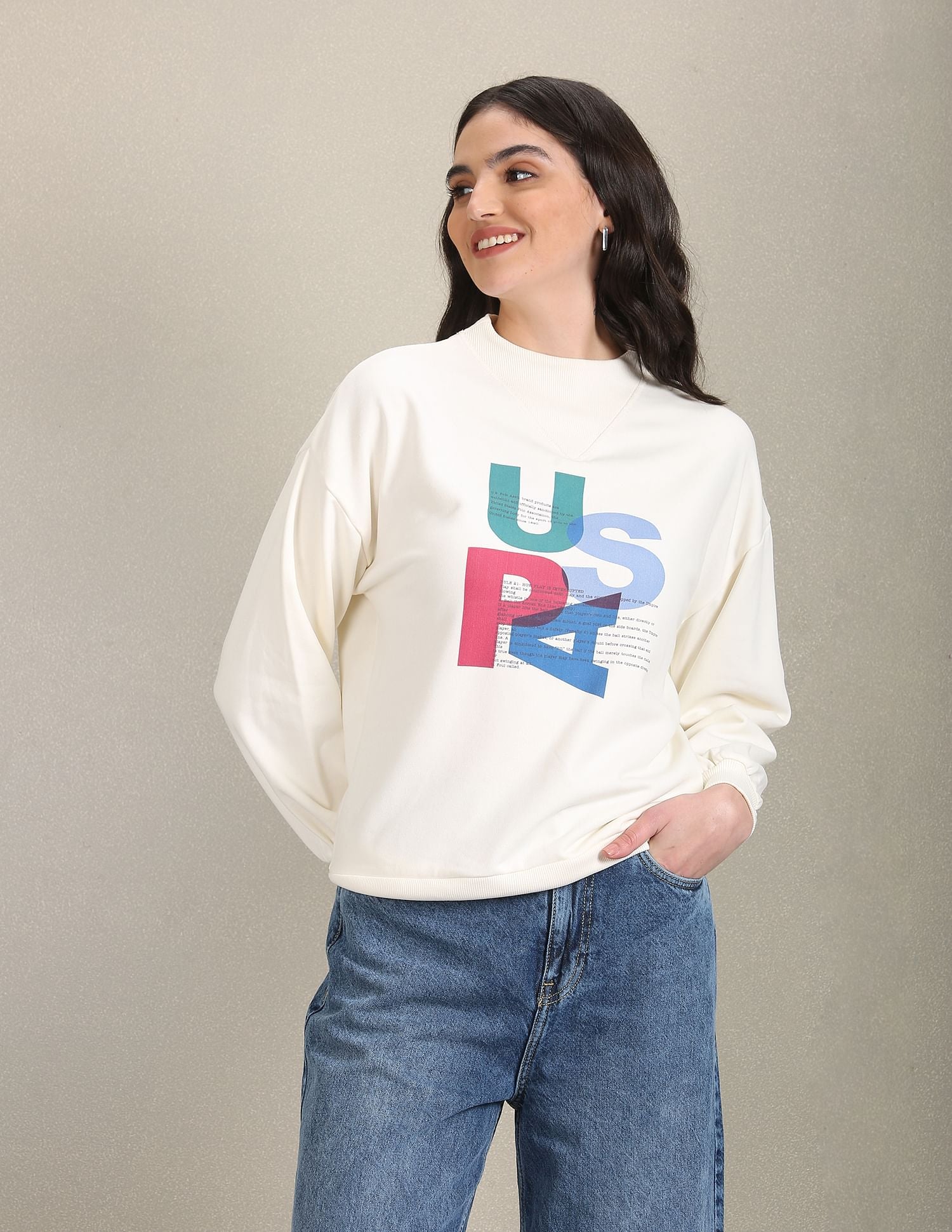Mock Neck Brand Print Sweatshirt