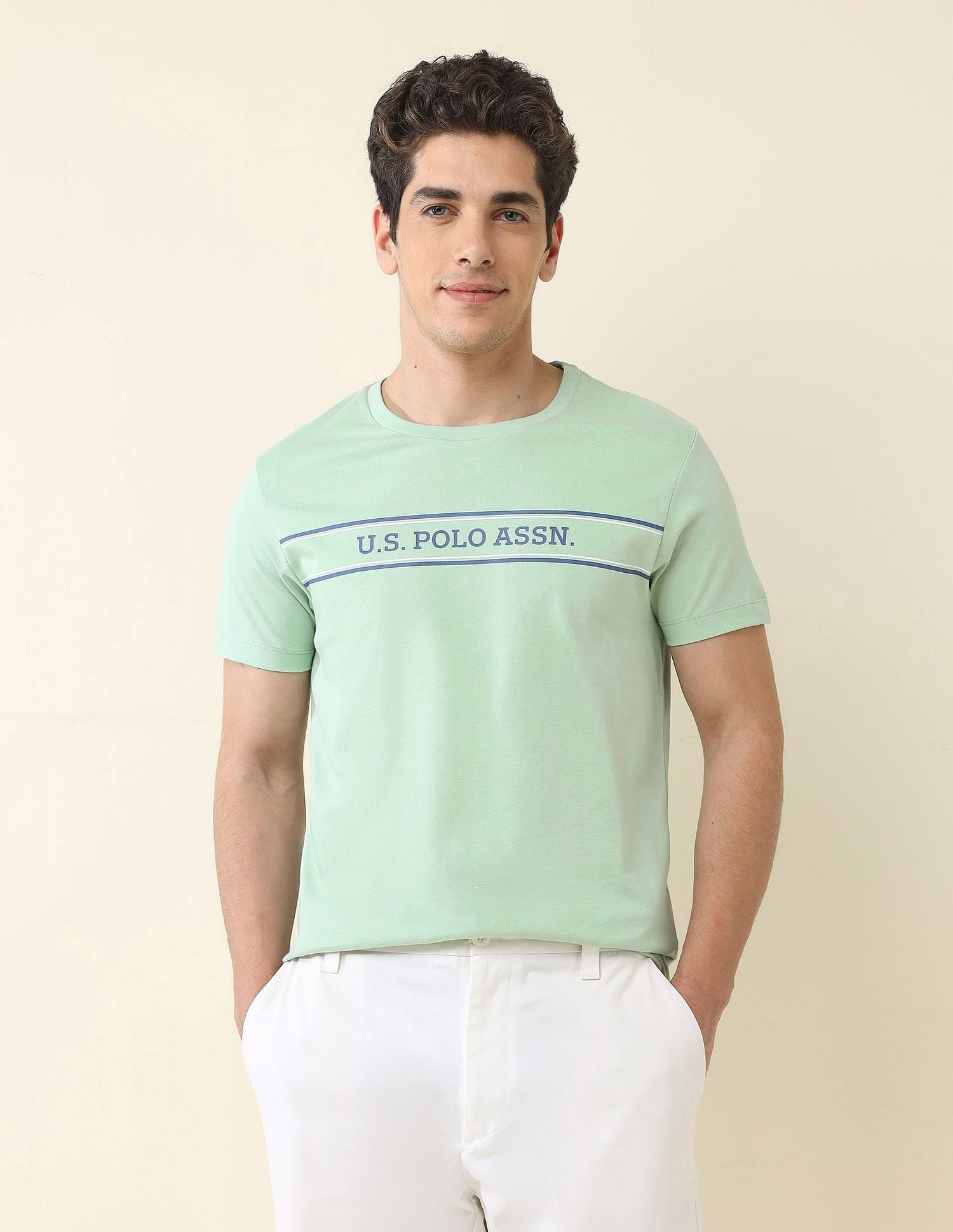 Slim Fit Brand Printed T-Shirt Light Green - U.S. Polo Assn. India | Large