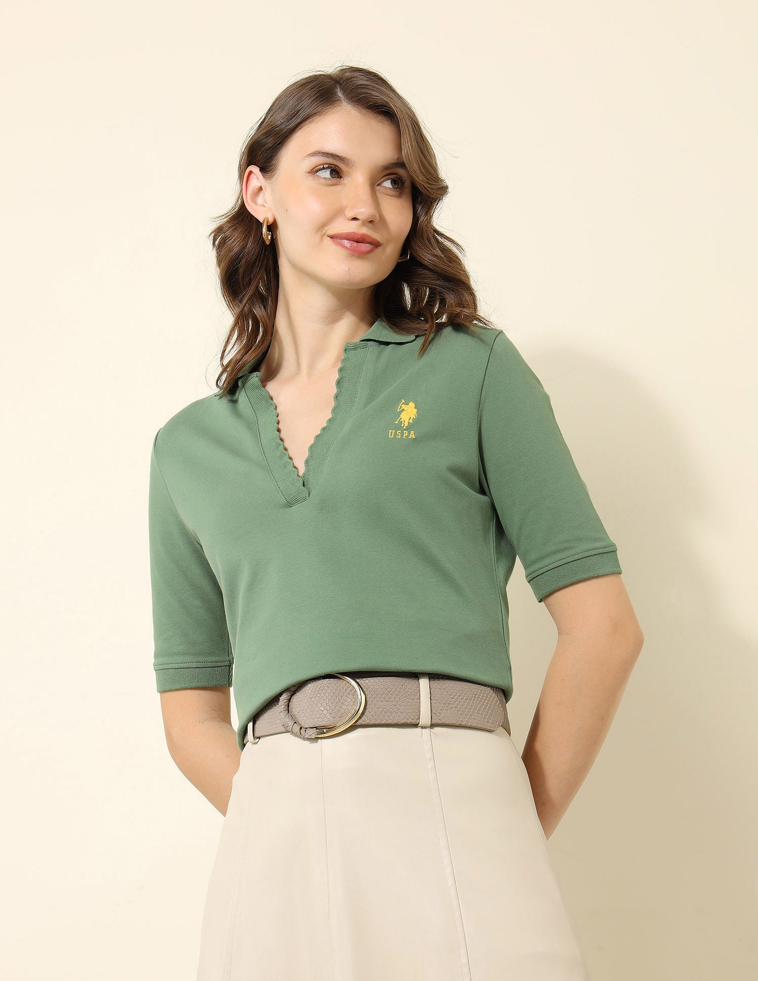 Regular Fit Solid Polo Shirt Light Olive - U.S. Polo Assn. India | Large