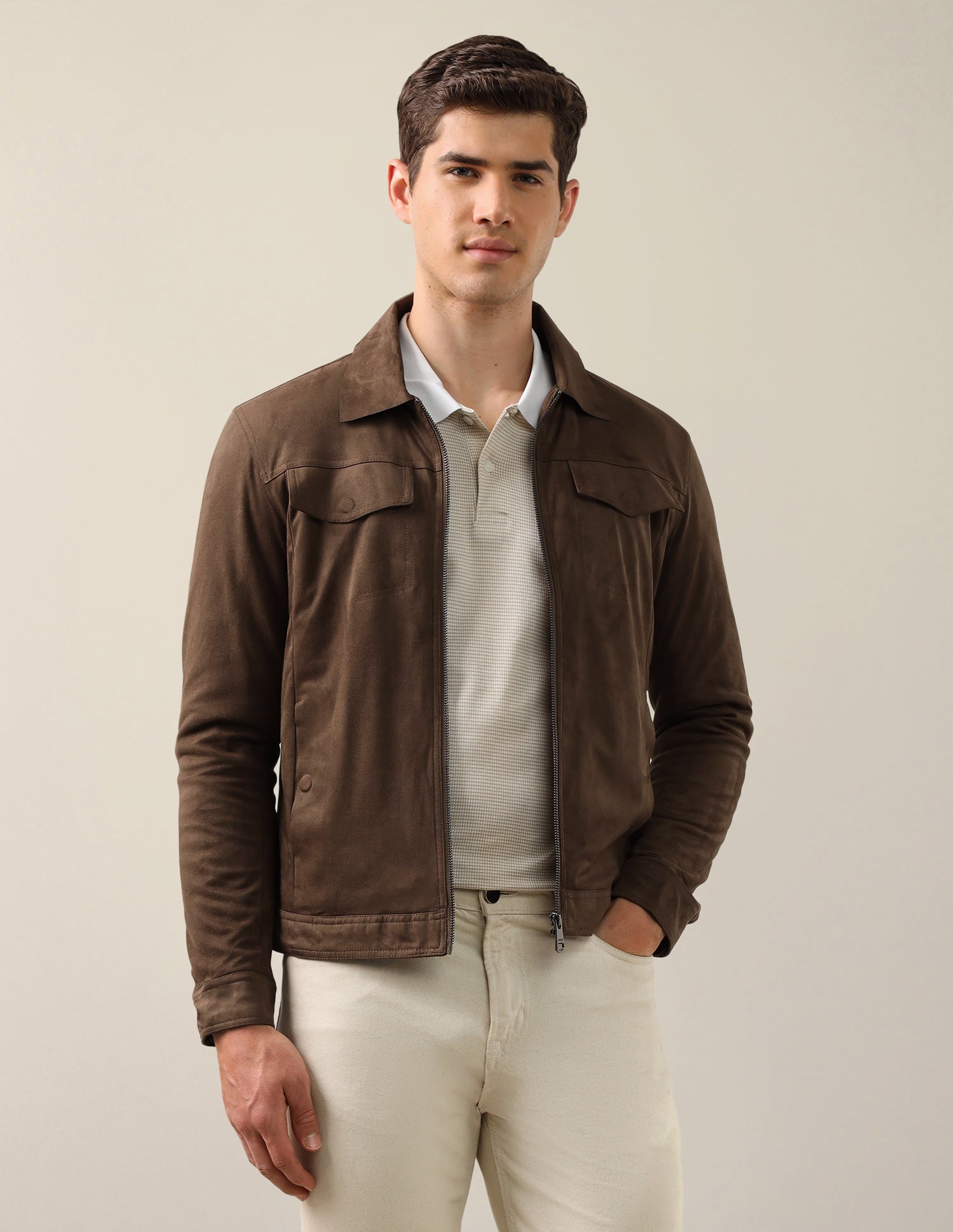 Regular Fit Solid Jacket Brown - U.S. Polo Assn. India | Large