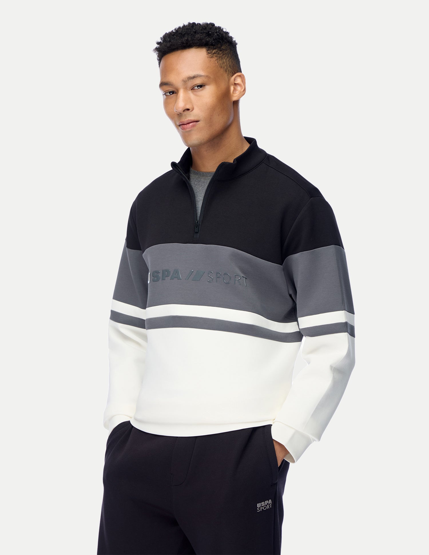 Brand Embossed Slim Fit Active Sweatshirt Black - U.S. Polo Assn. India | Large