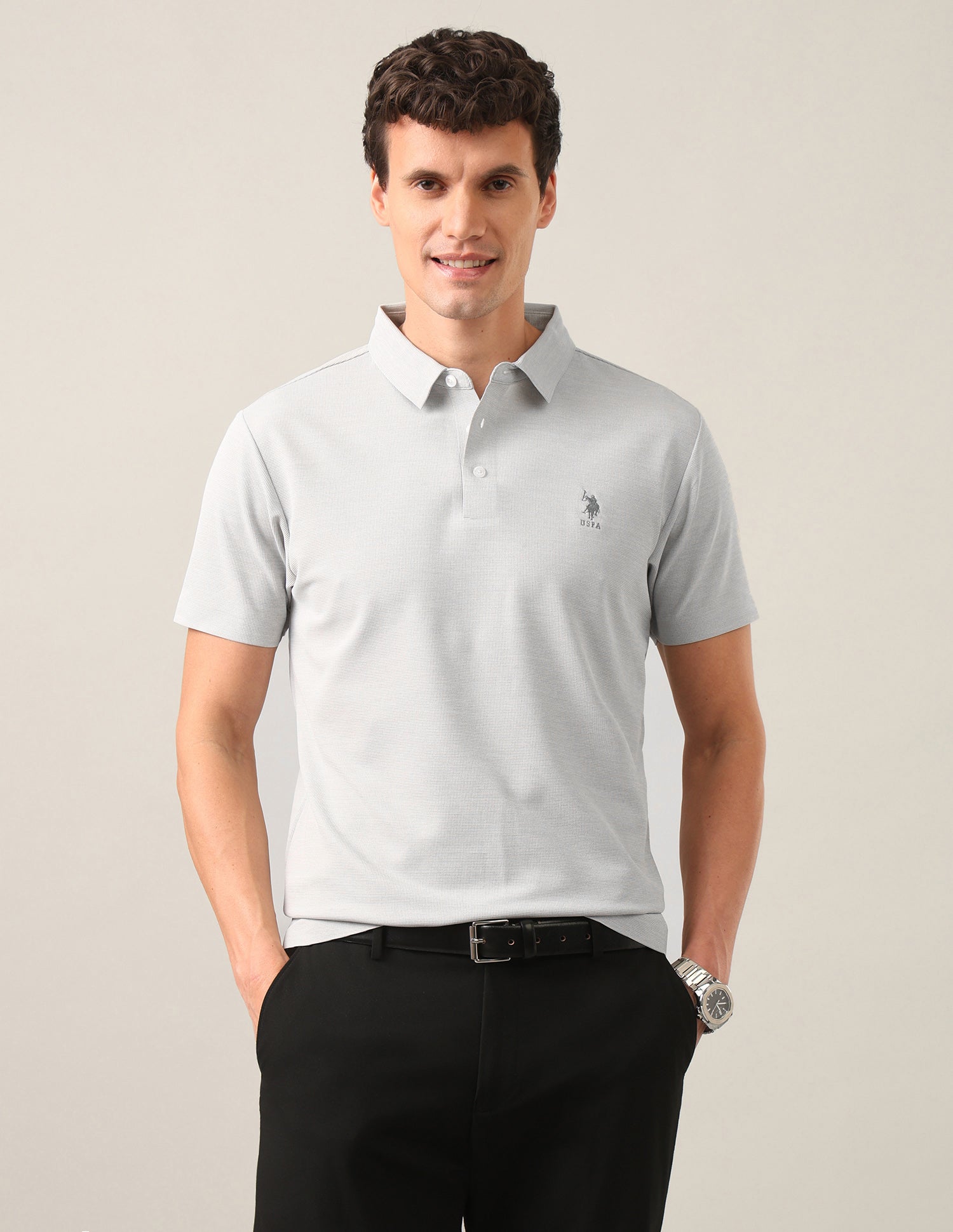 Solid Slim Fit Polo Shirt Light Grey - U.S. Polo Assn. India | Large
