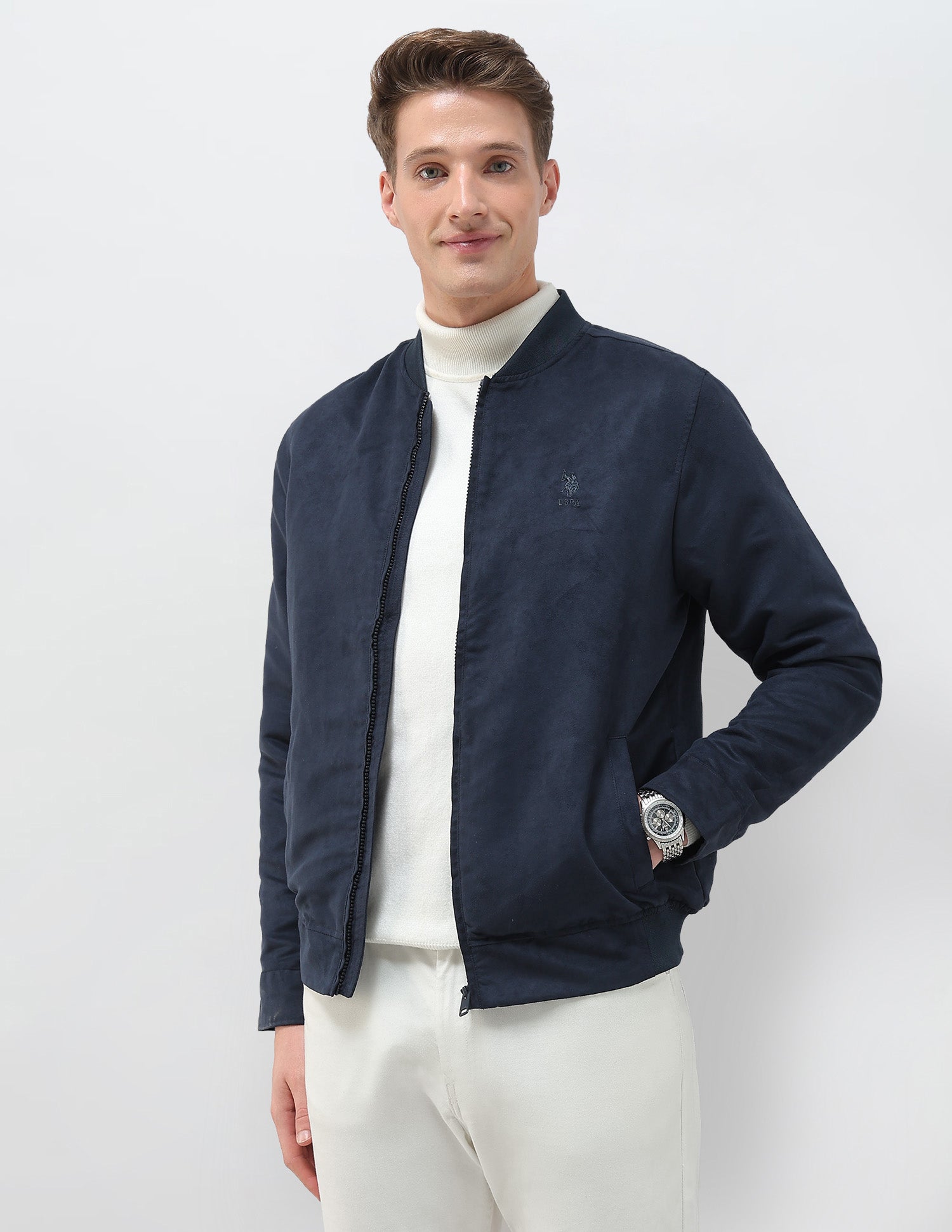 Solid Regular Fit Bomber Jacket