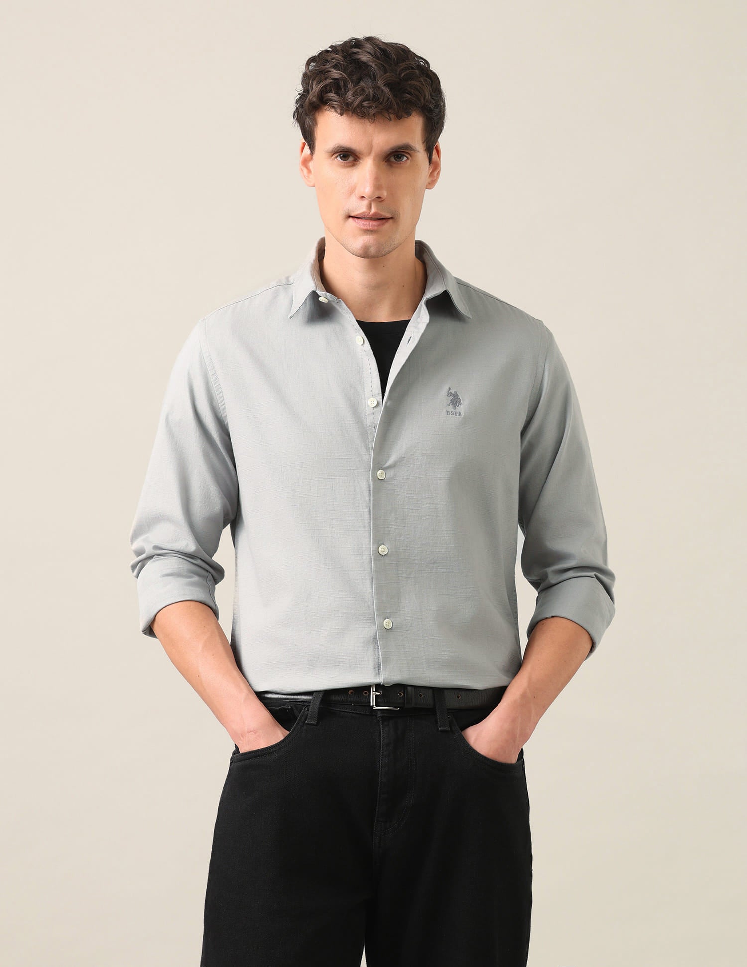 Solid Dobby Shirt Grey - U.S. Polo Assn. India | Large