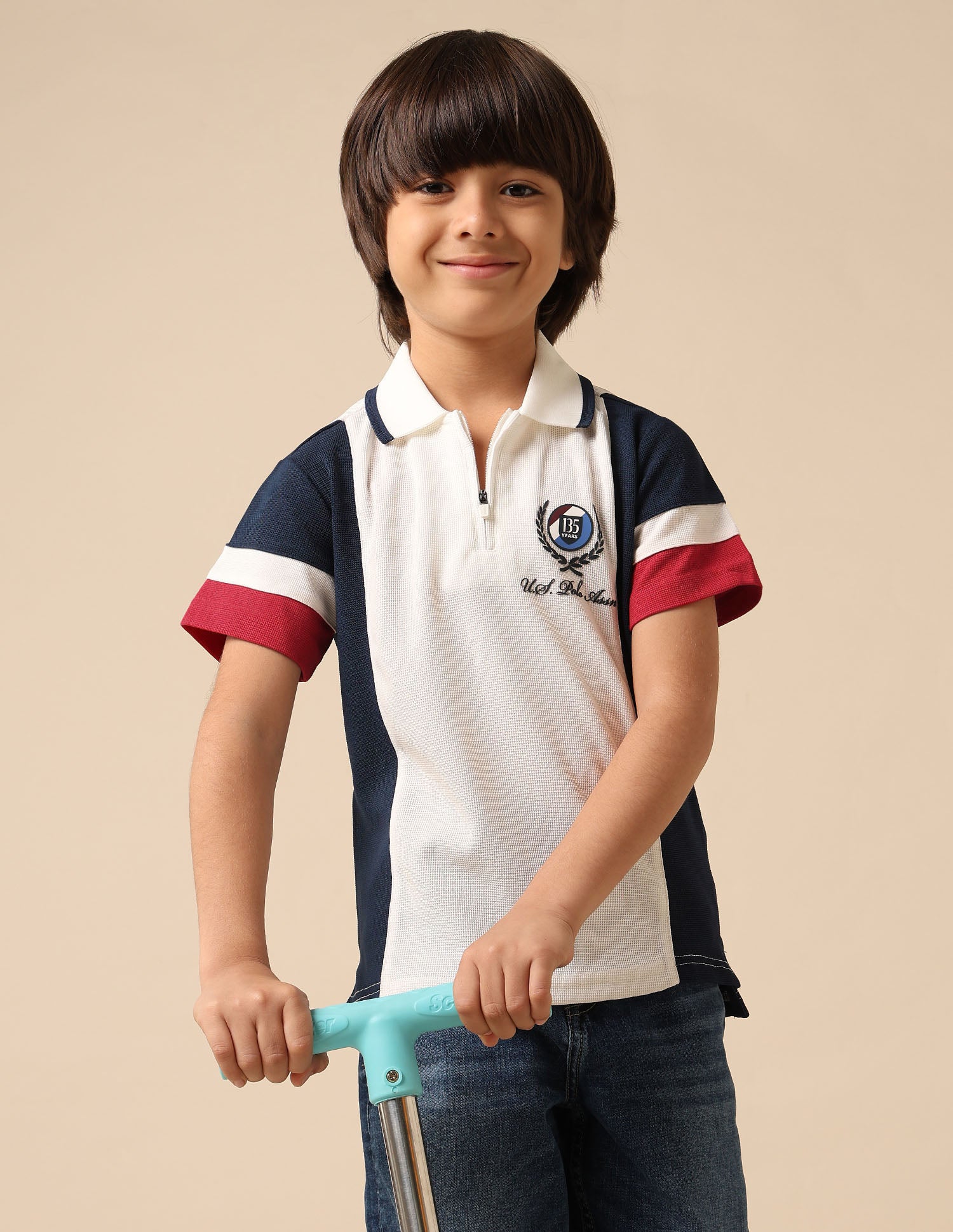 Boys Colour Blocked Regular Fit Polo Shirt