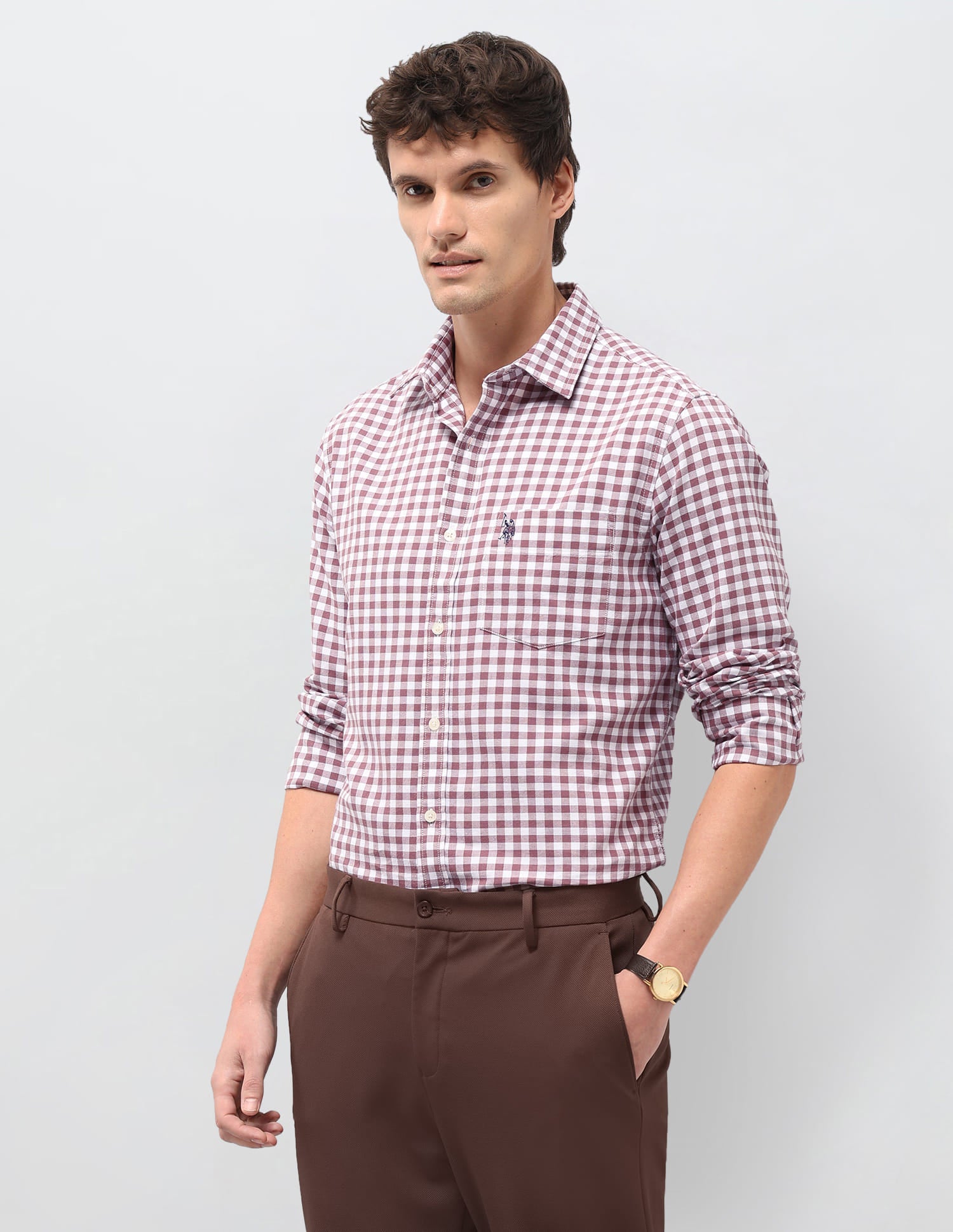 Gingham Checks Tailored Fit Shirt Pink - U.S. Polo Assn. India | Large