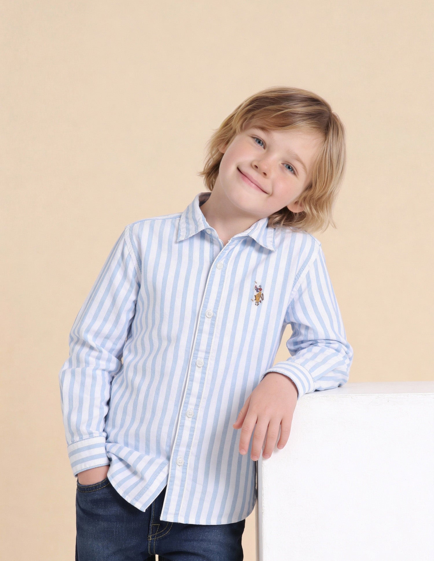 Boys Vertical Striped Oxford Shirt