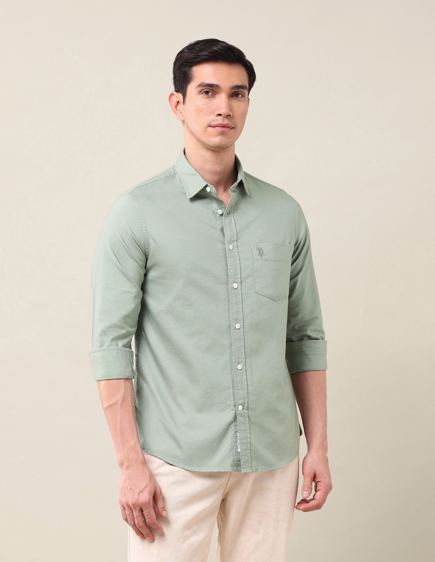 Tailored Fit Solid Shirt Light Green - U.S. Polo Assn. India | Large