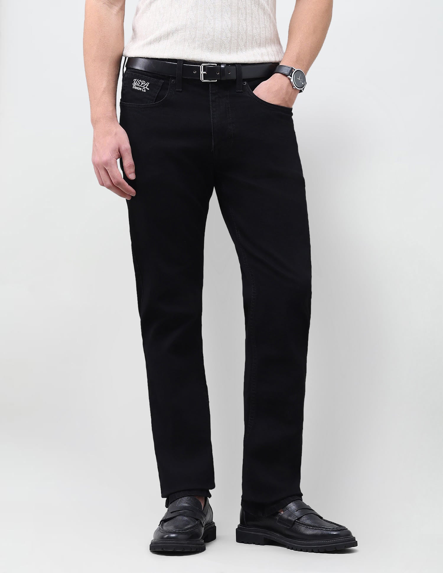 Solid Slim Straight Fit Jeans Black - U.S. Polo Assn. India | Large
