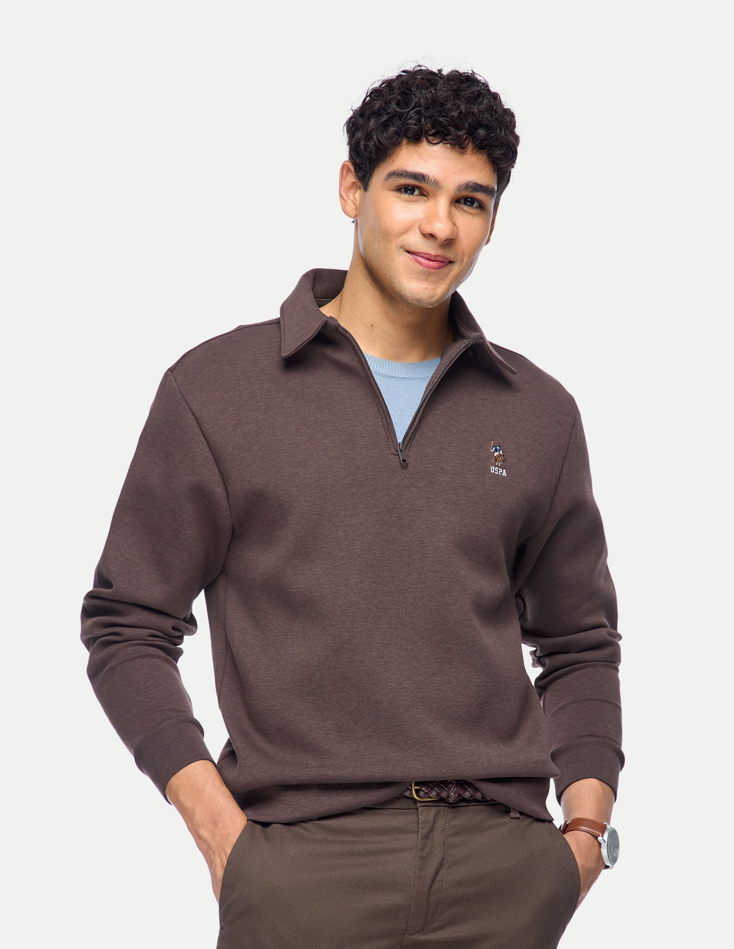 Heathered Slim Fit Sweatshirt Brown - U.S. Polo Assn. India | Large
