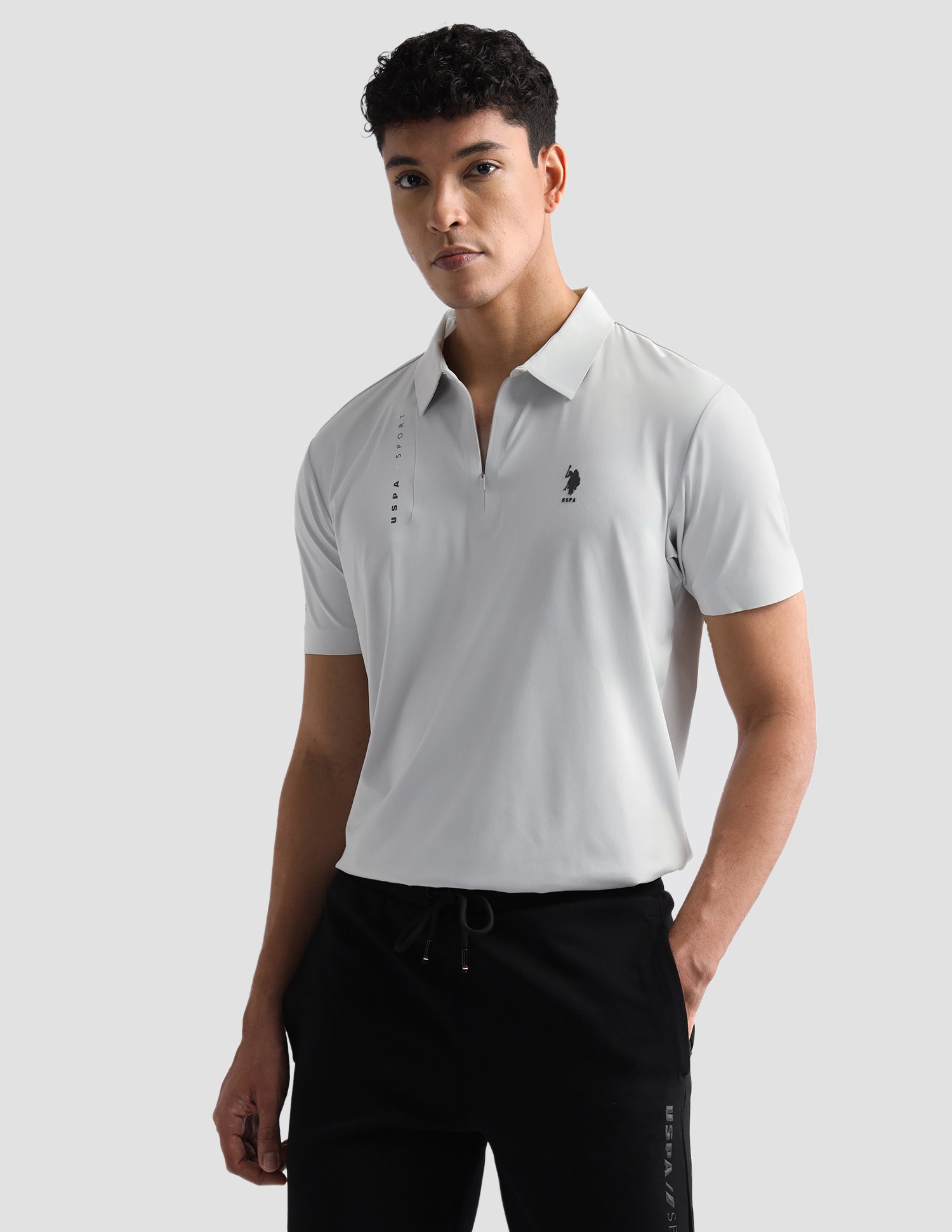 Solid Slim Fit Active Polo Shirt Grey - U.S. Polo Assn. India | Large