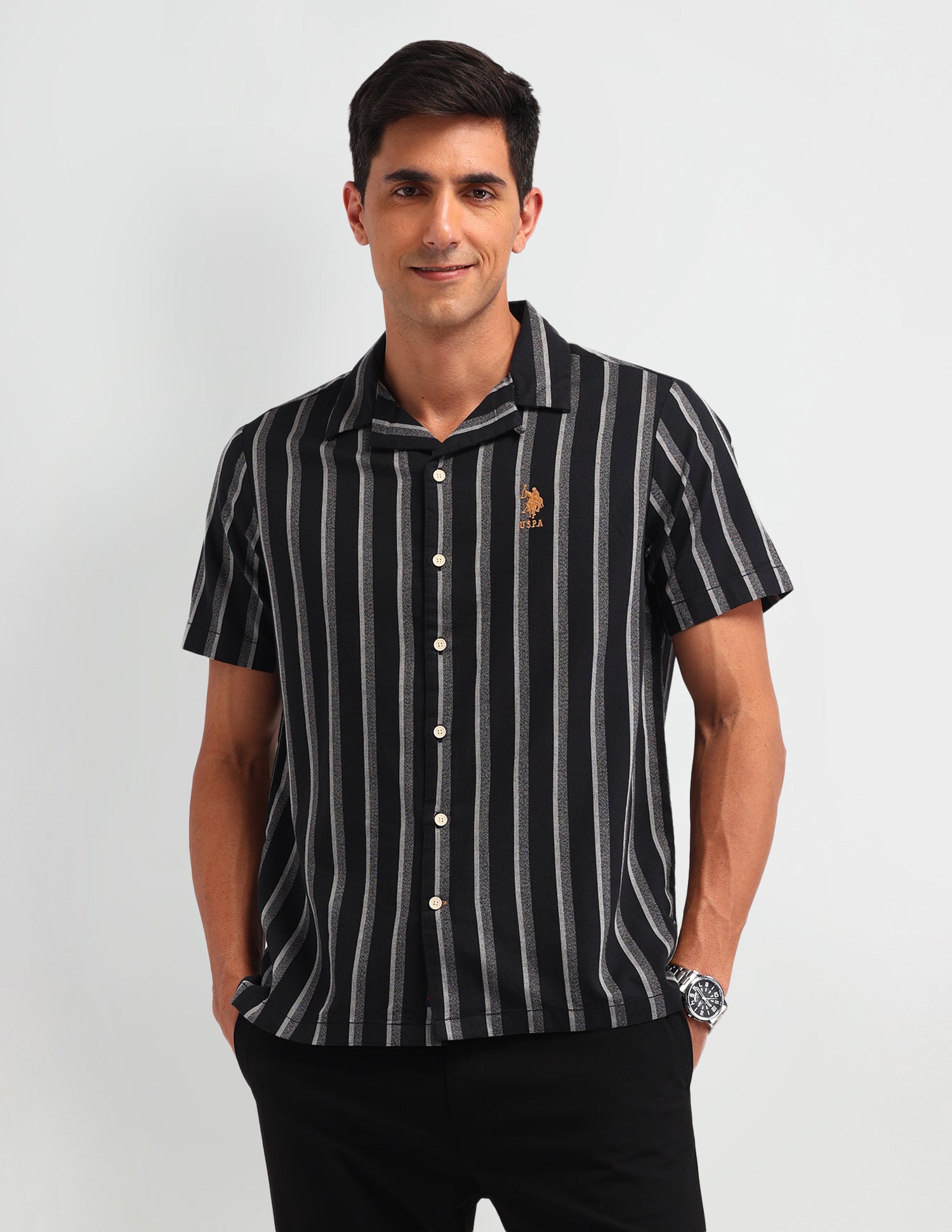 Vertical Striped Slim Fit Shirt Black - U.S. Polo Assn. India | Large