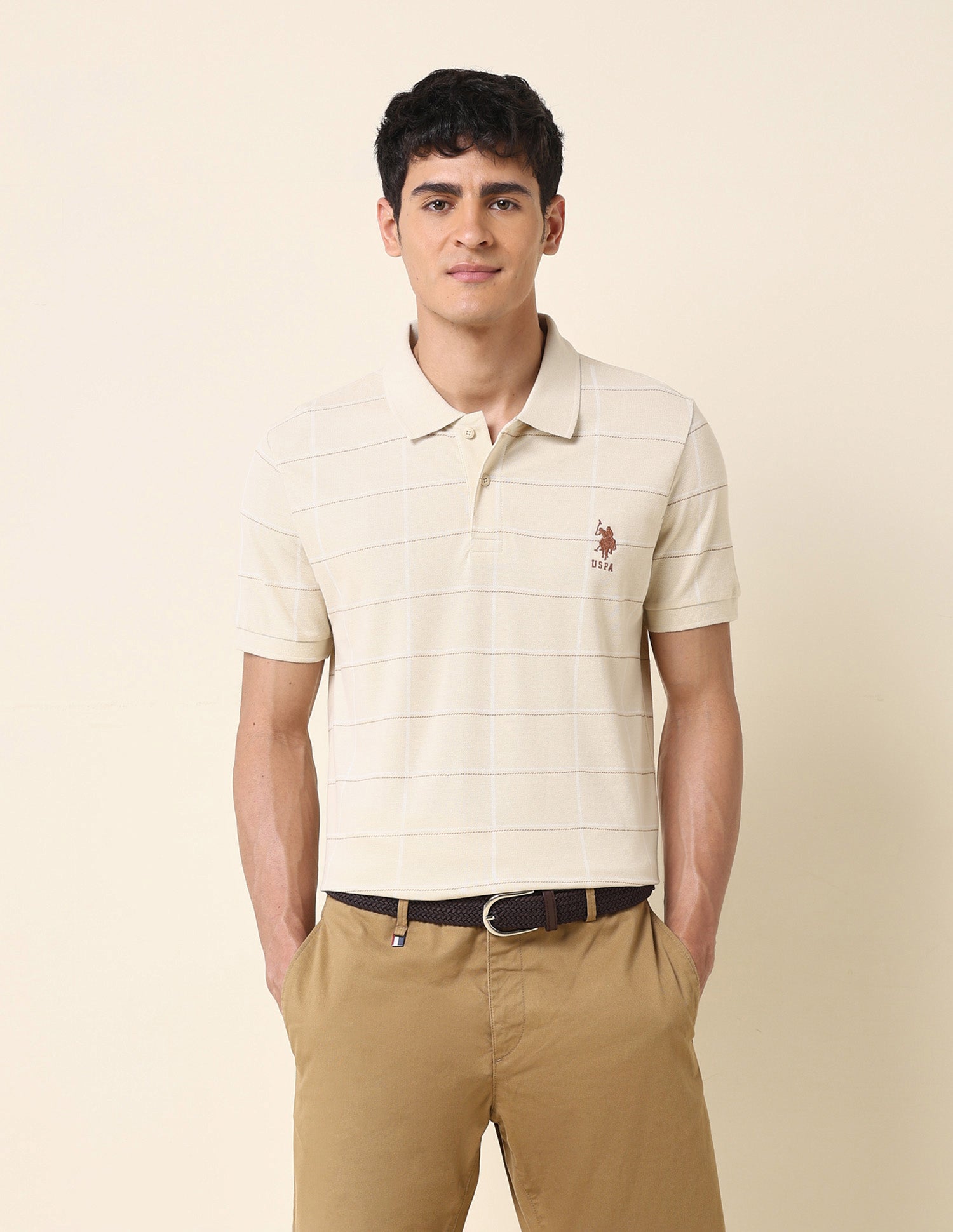 All Over Printed Classic Polo Shirt Beige - U.S. Polo Assn. India | Large