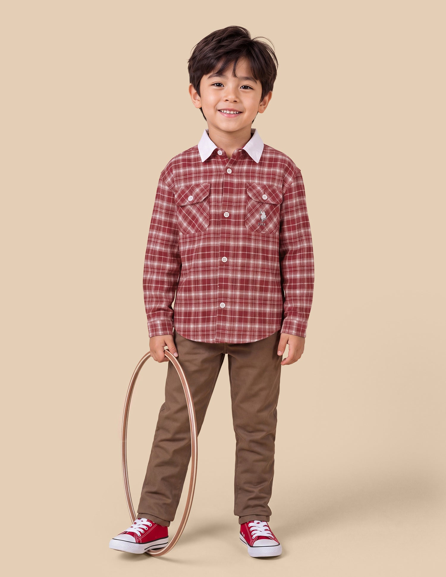 Plaid Checked Regular Fit Shacket Red - U.S. Polo Assn. India | Large