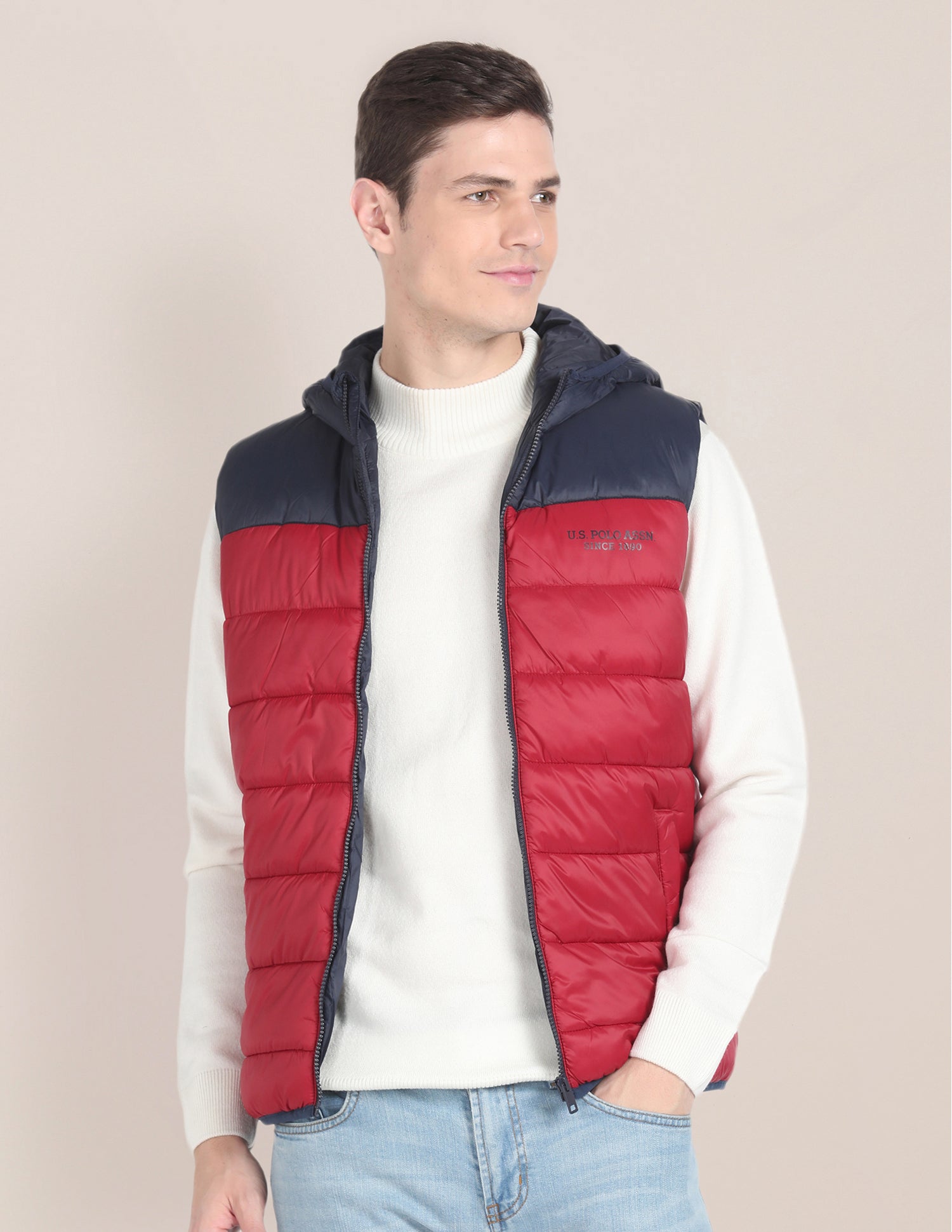 Colour Blocked Hooded Puffer Jacket