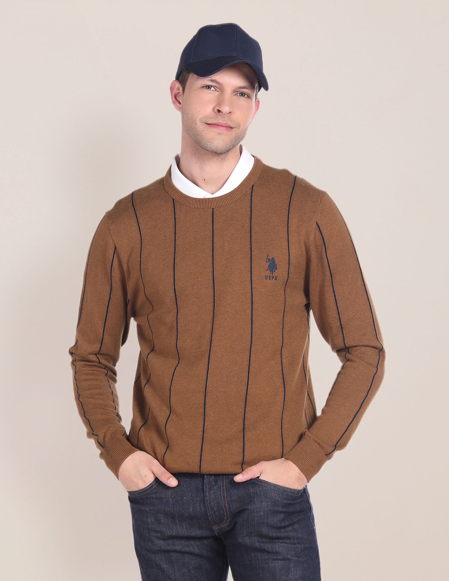Crew Neck Vertical Stripe Sweater