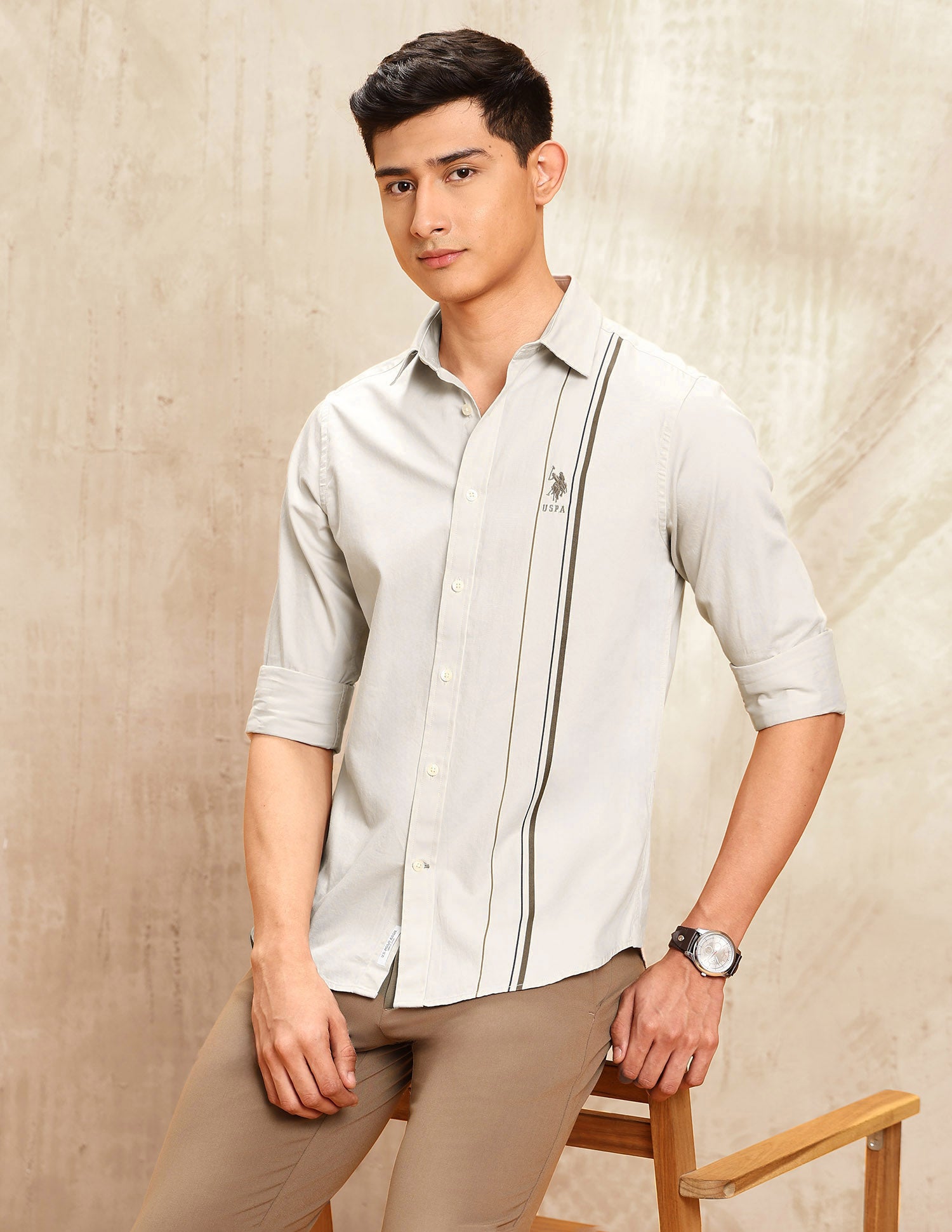 Twill Tailored Fit Shirt Light Khaki - U.S. POLO ASSN. | Large