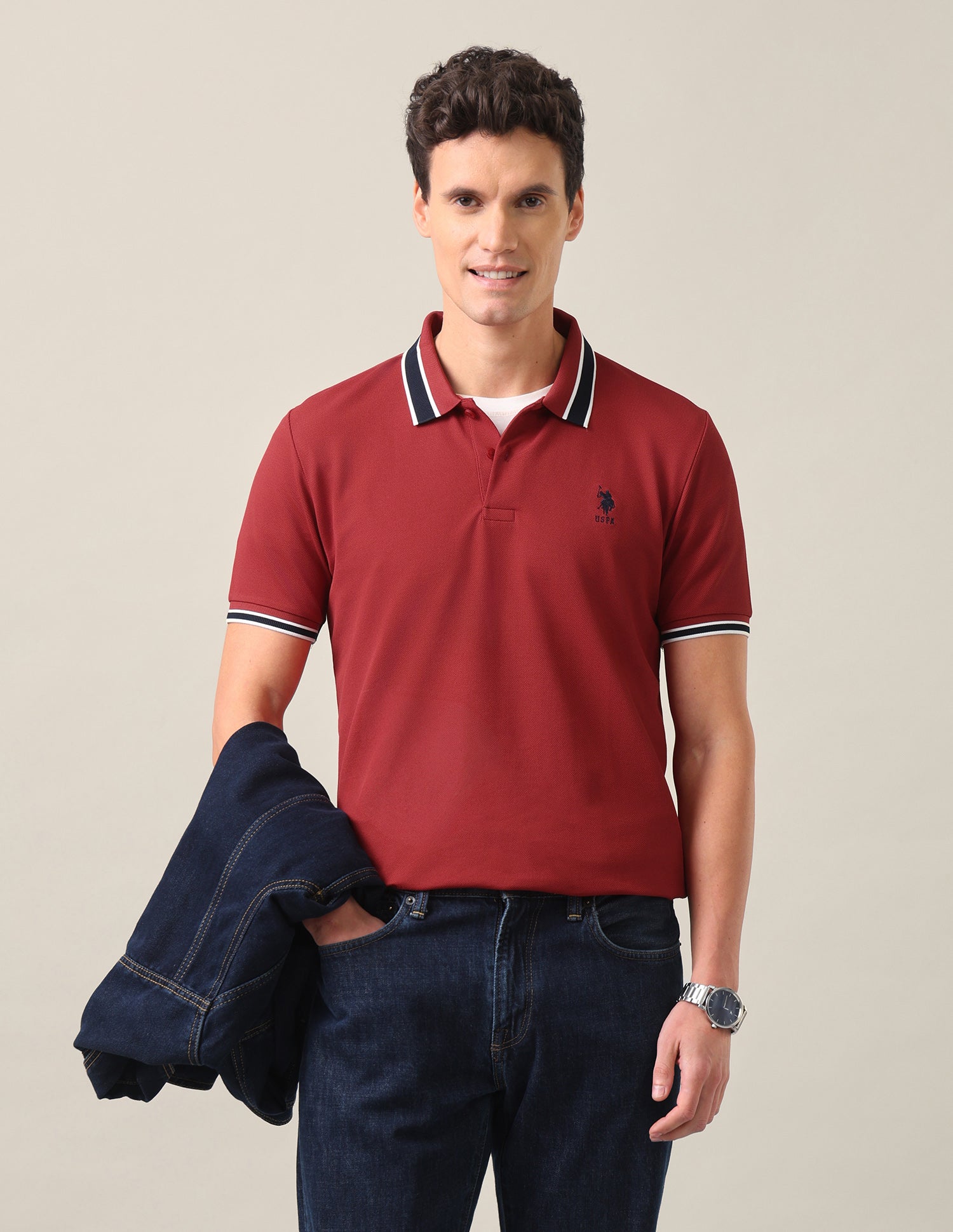 Solid Slim Fit Polo Shirt Red - U.S. Polo Assn. India | Large