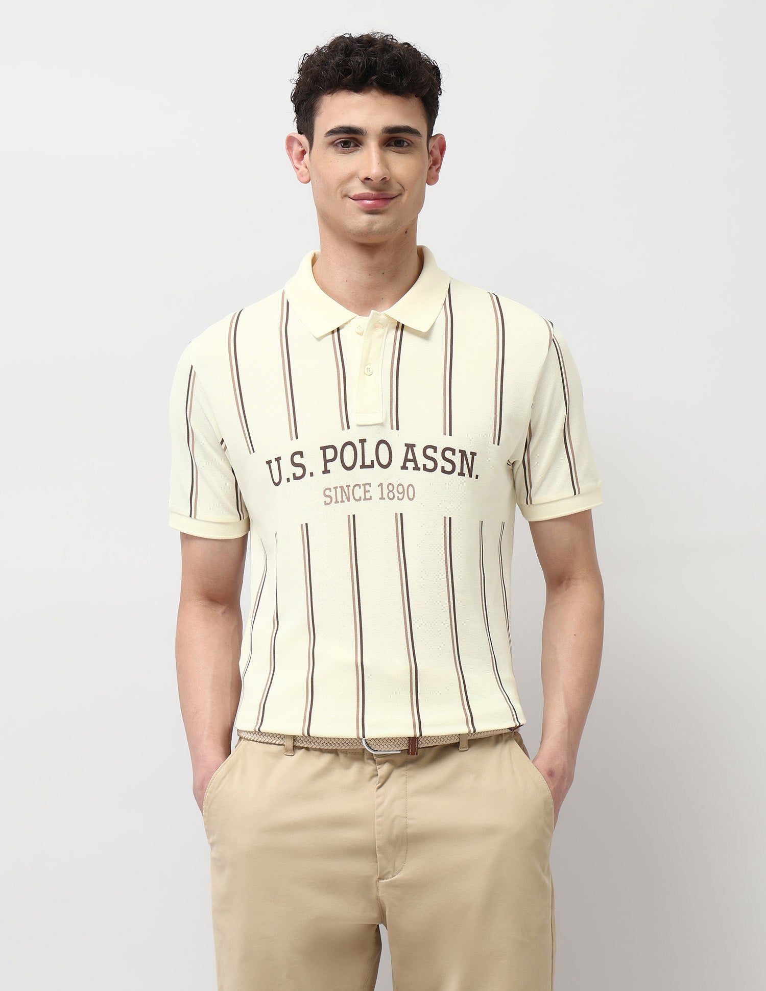 Slim Fit Vertical Striped Polo Shirt Off-white - U.S. Polo Assn. India | Large