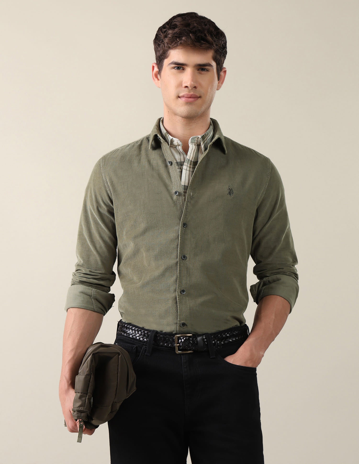 Corduroy Regular Fit Shirt Green - U.S. Polo Assn. India | Large