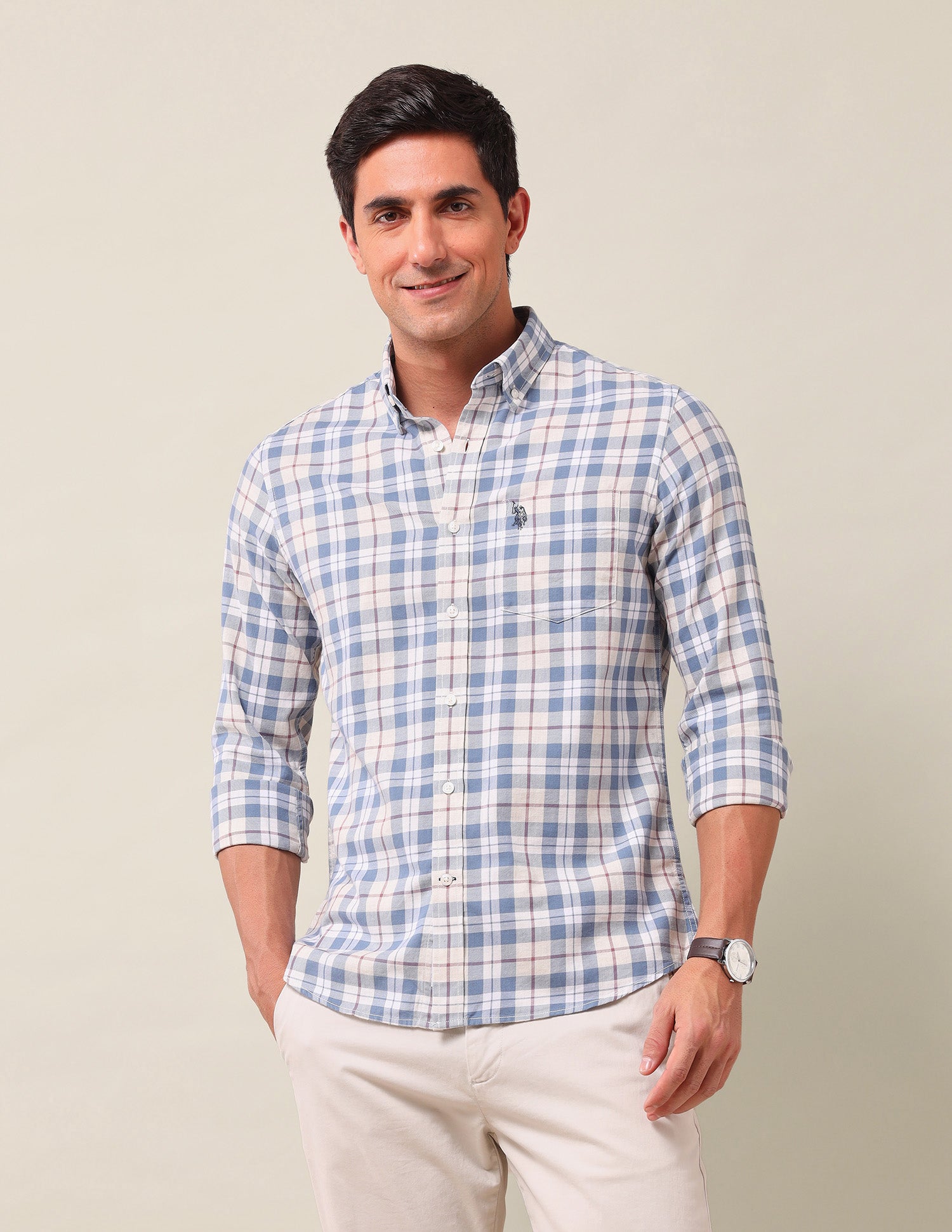Tailored Fit Pure Cotton Shirt Blue - U.S. Polo Assn. India | Large