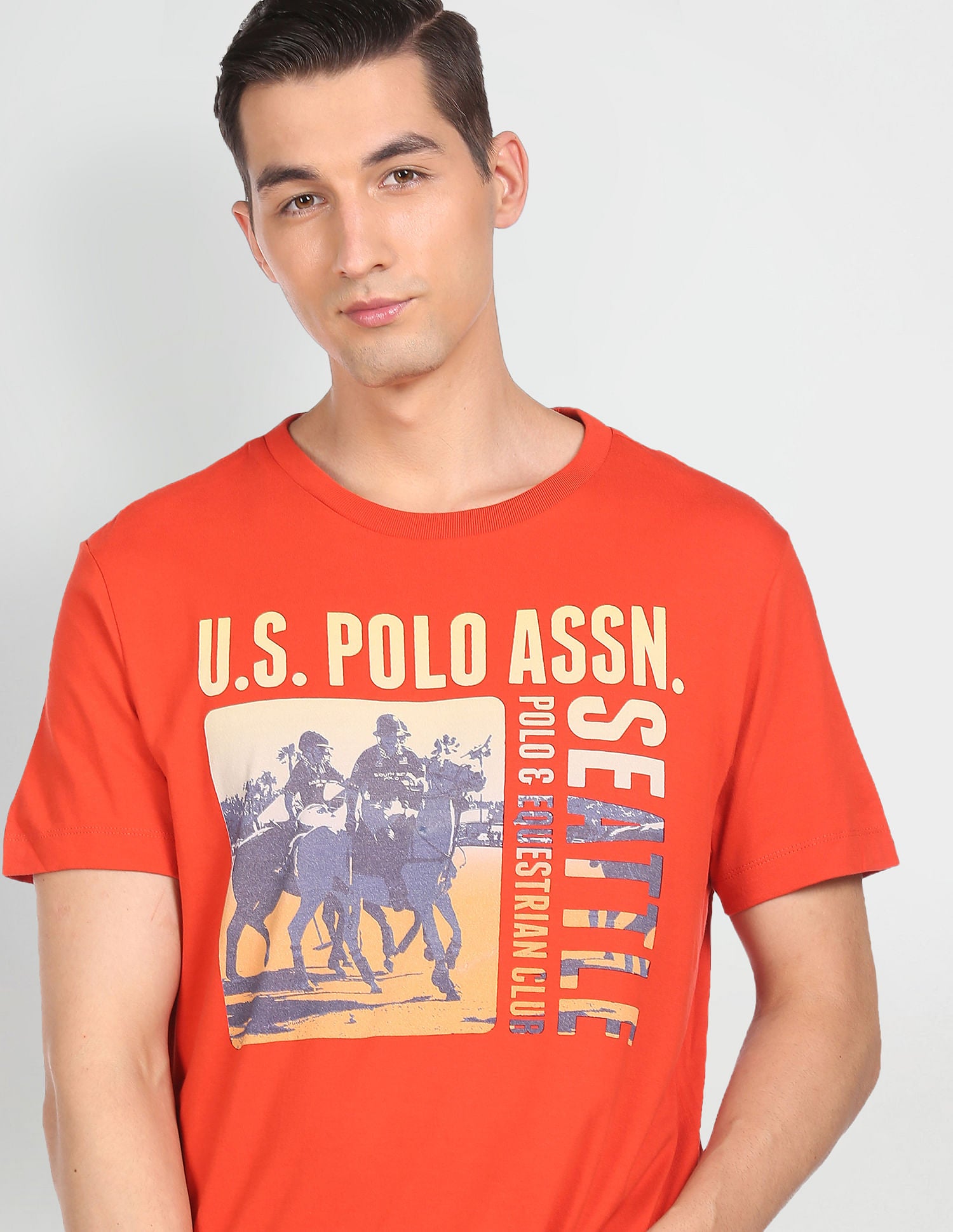 Men Red Crew Neck Brand Print T-Shirt Red - U.S. POLO ASSN. | Large