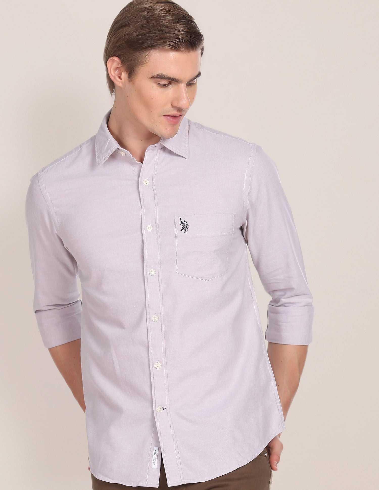 Solid Cotton Oxford Shirt Stone - U.S. Polo Assn. India | Large