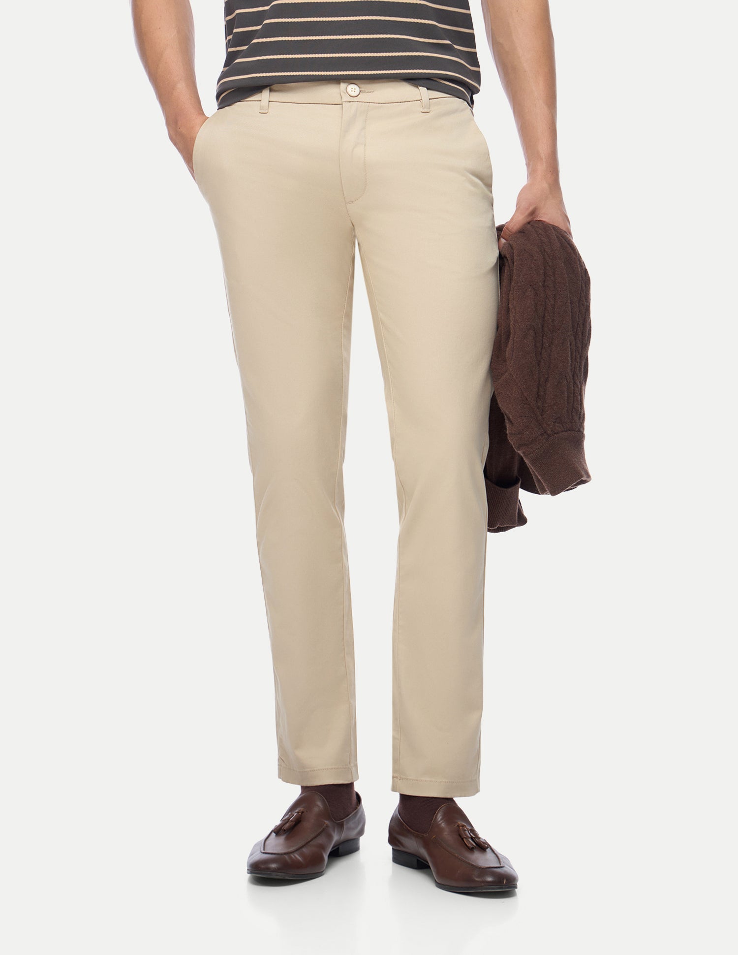 Denver Slim Fit Twill Trousers Beige - U.S. Polo Assn. India | Large