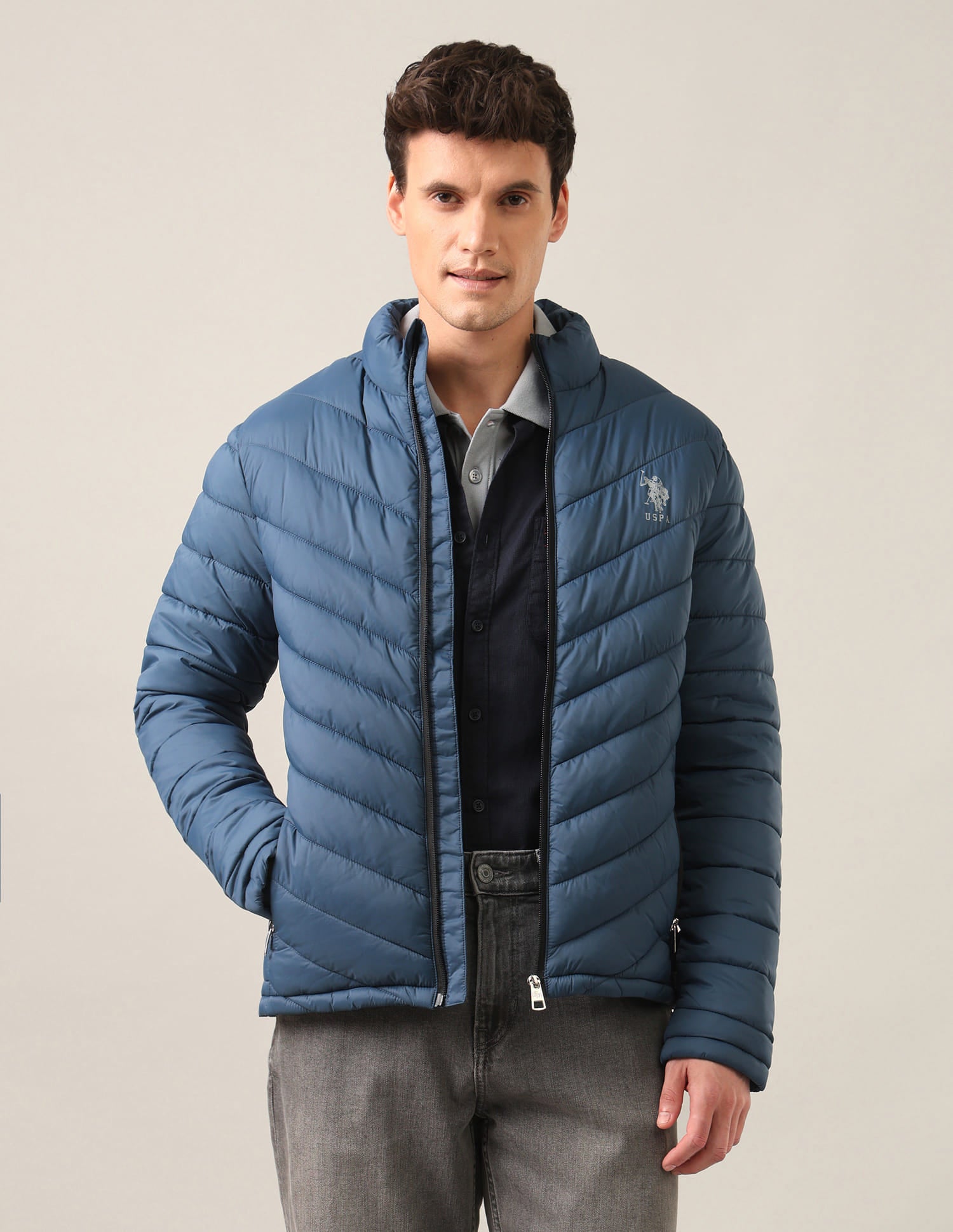 Solid High Neck Jacket