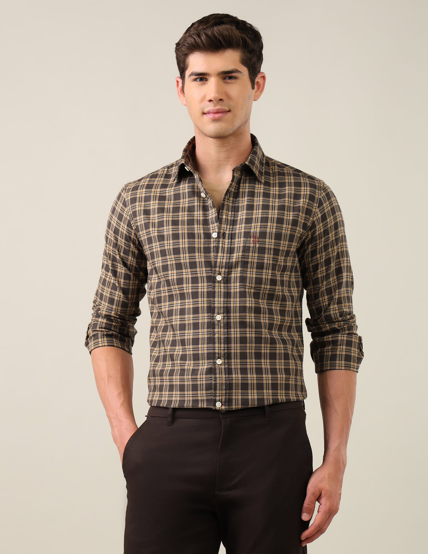 Twill Grid Tattersall Checked Shirt Brown - U.S. Polo Assn. India | Large