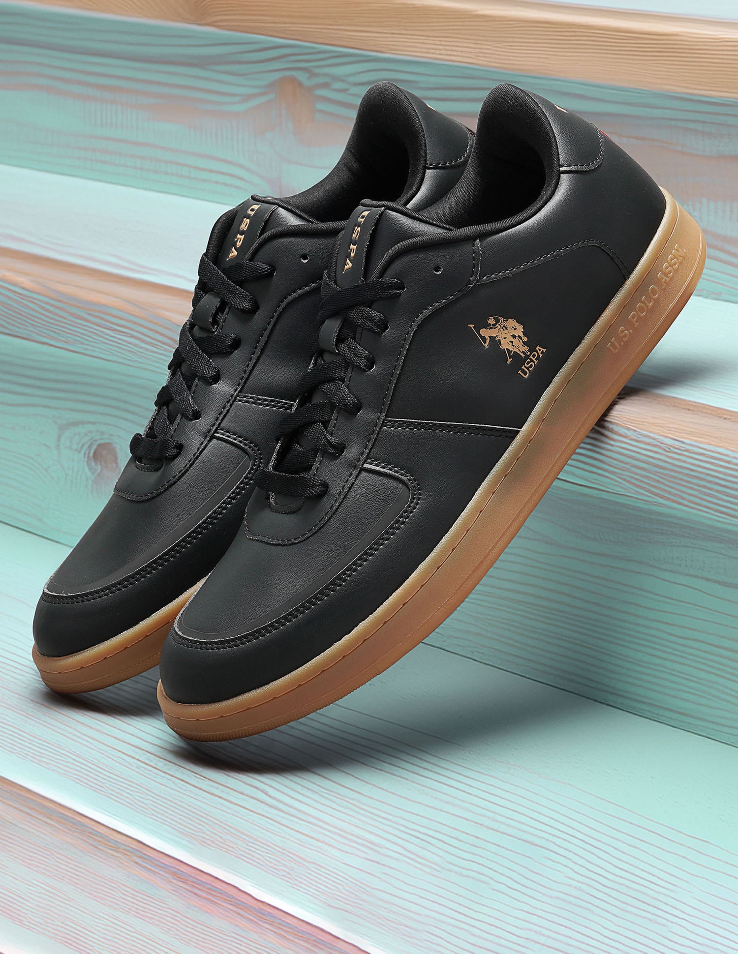 Men Reiner Black Retro Court Sneakers Black - U.S. Polo Assn. India | Large