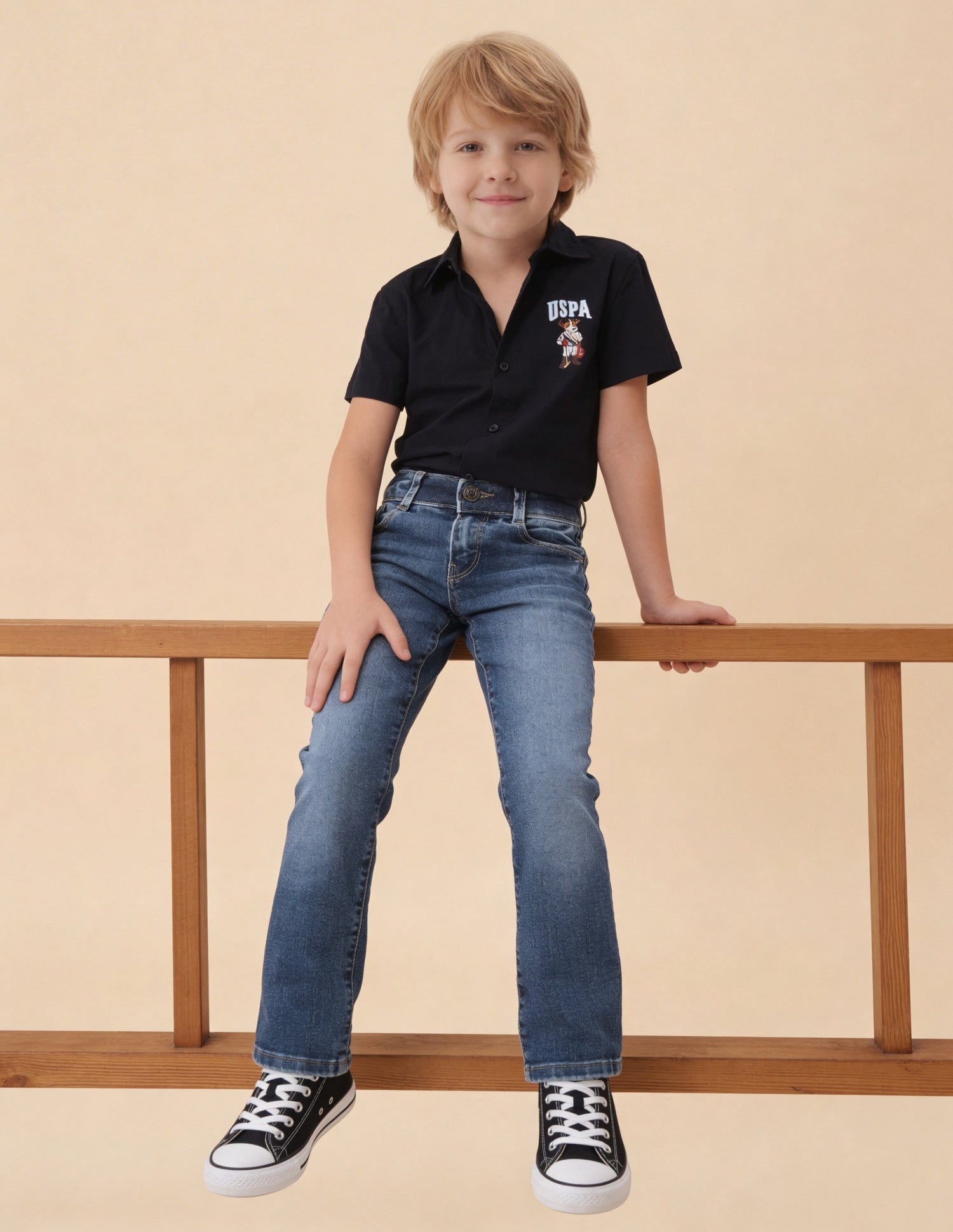 Whiskered Bootcut Fit Jeans