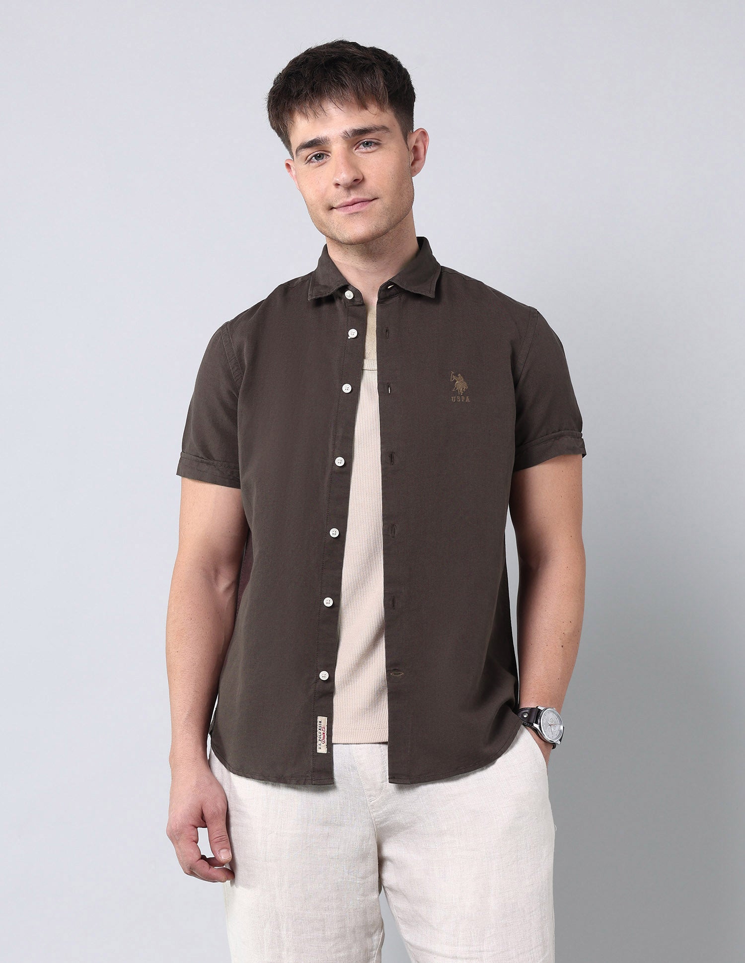 Solid Regular Fit Poplin Shirt Choco - U.S. Polo Assn. India | Large