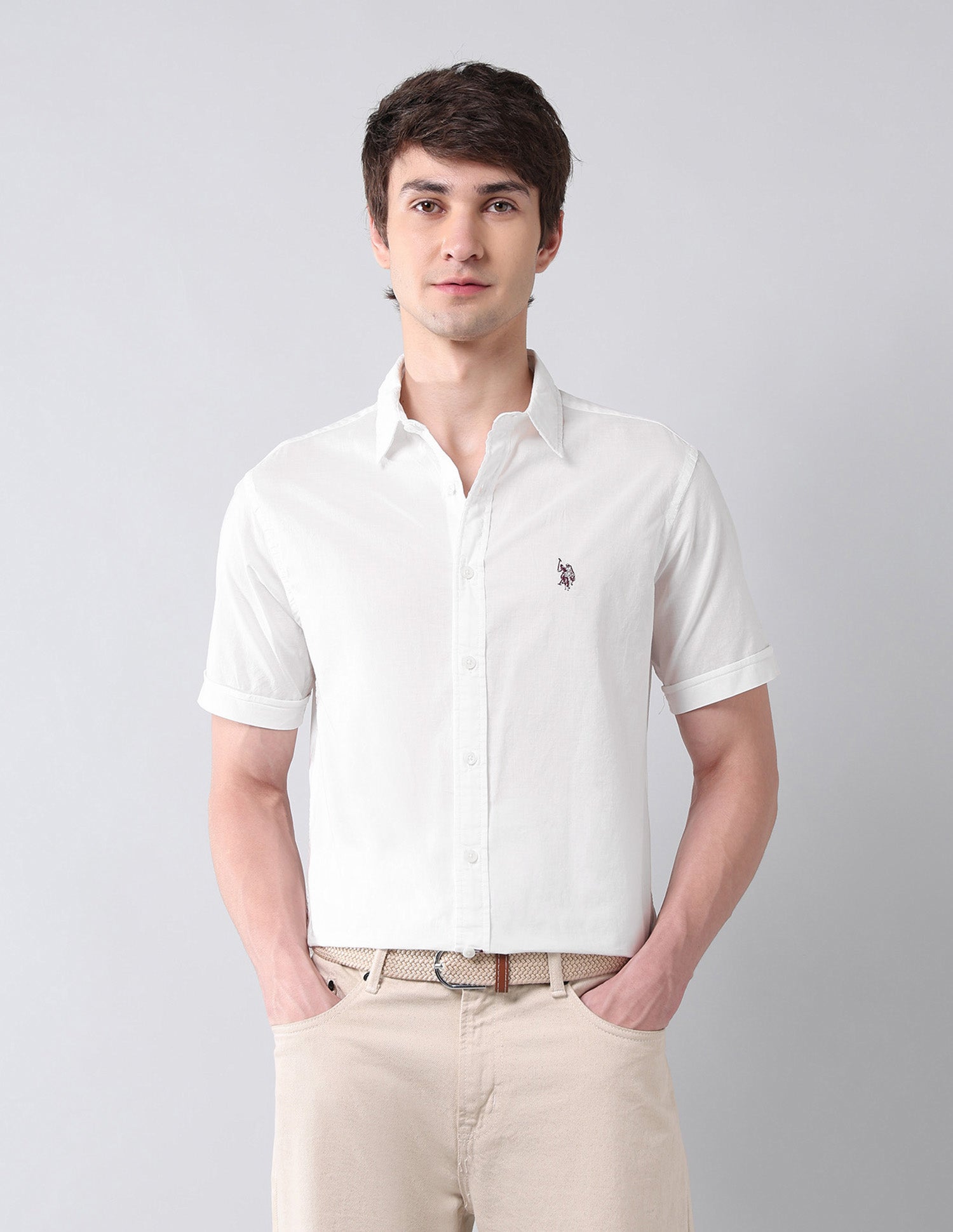 Solid Pure Cotton Poplin Shirt White - U.S. Polo Assn. India | Large